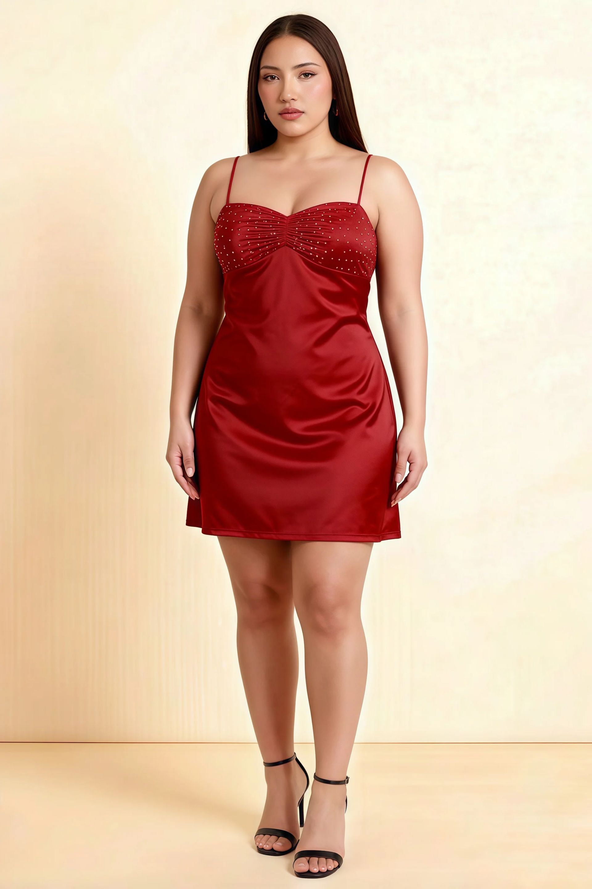 Amy Ruby Red Open Back Mini Dress with Beaded Detail