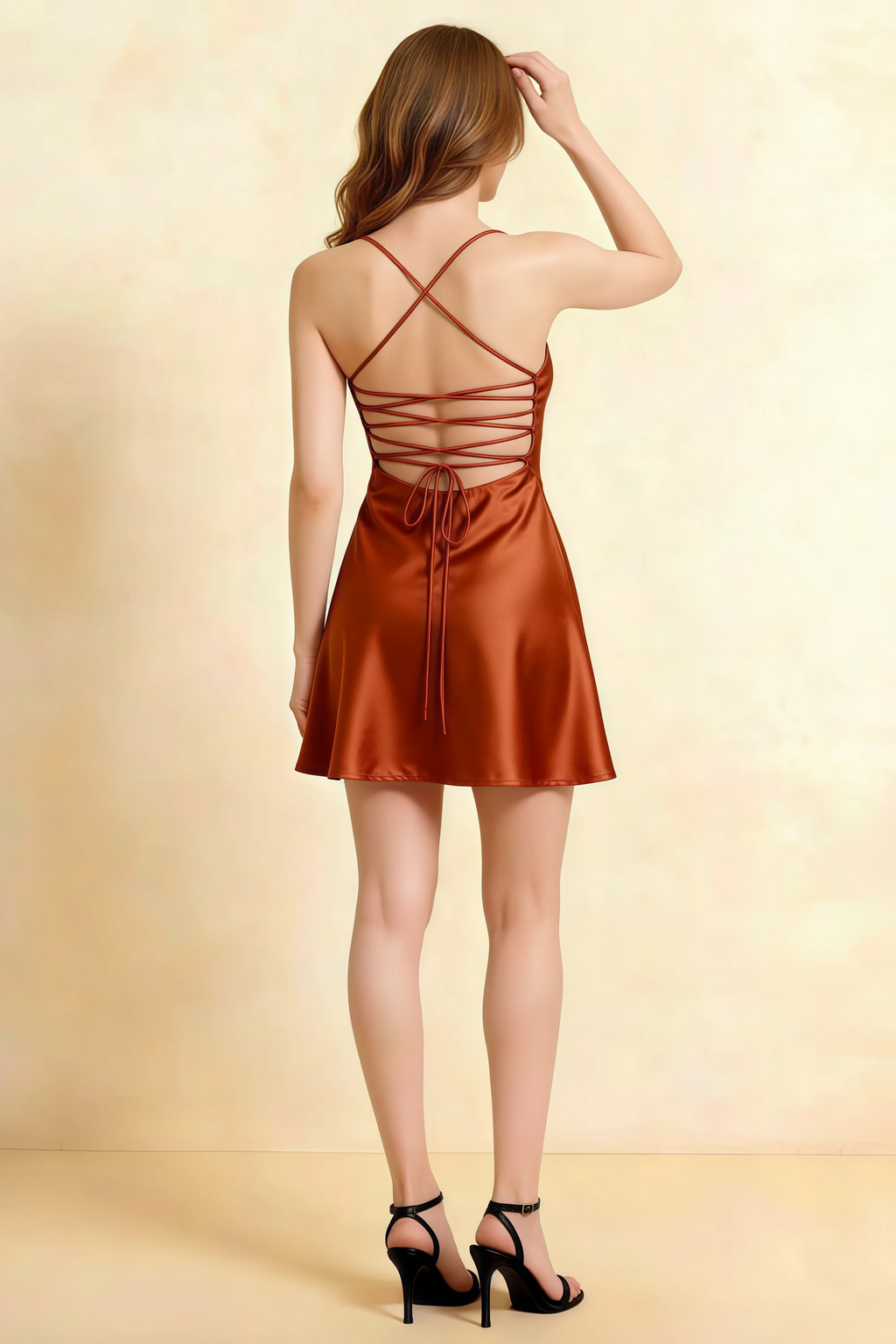 Amy Rust Open Back Mini Dress with Beaded Detail