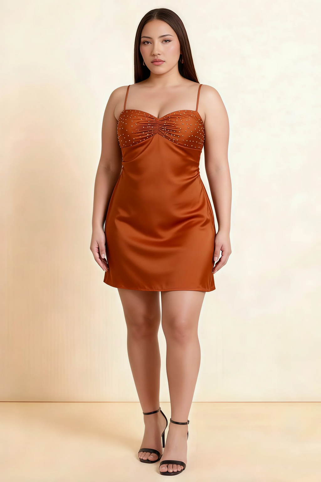 Amy Rust Open Back Mini Dress with Beaded Detail