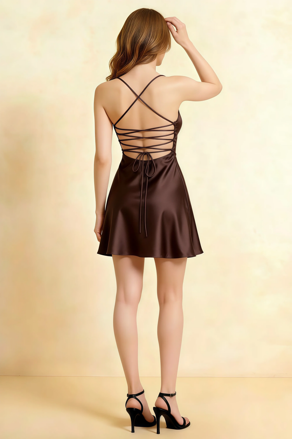 Amy Truffle Open Back Mini Dress with Beaded Detail