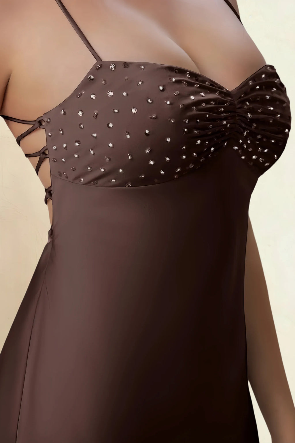 Amy Truffle Open Back Mini Dress with Beaded Detail