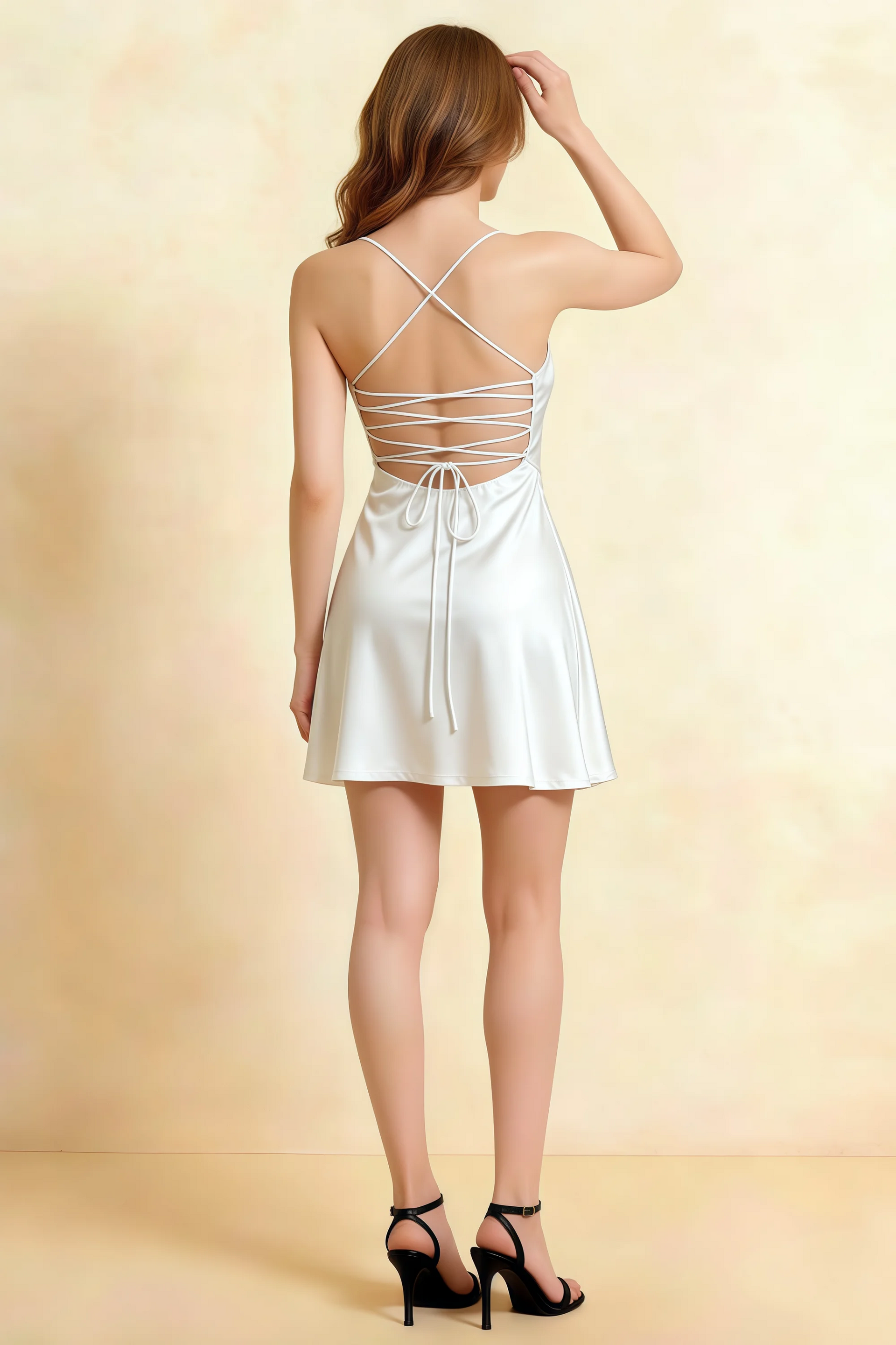 Amy White Open Back Mini Dress with Beaded Detail
