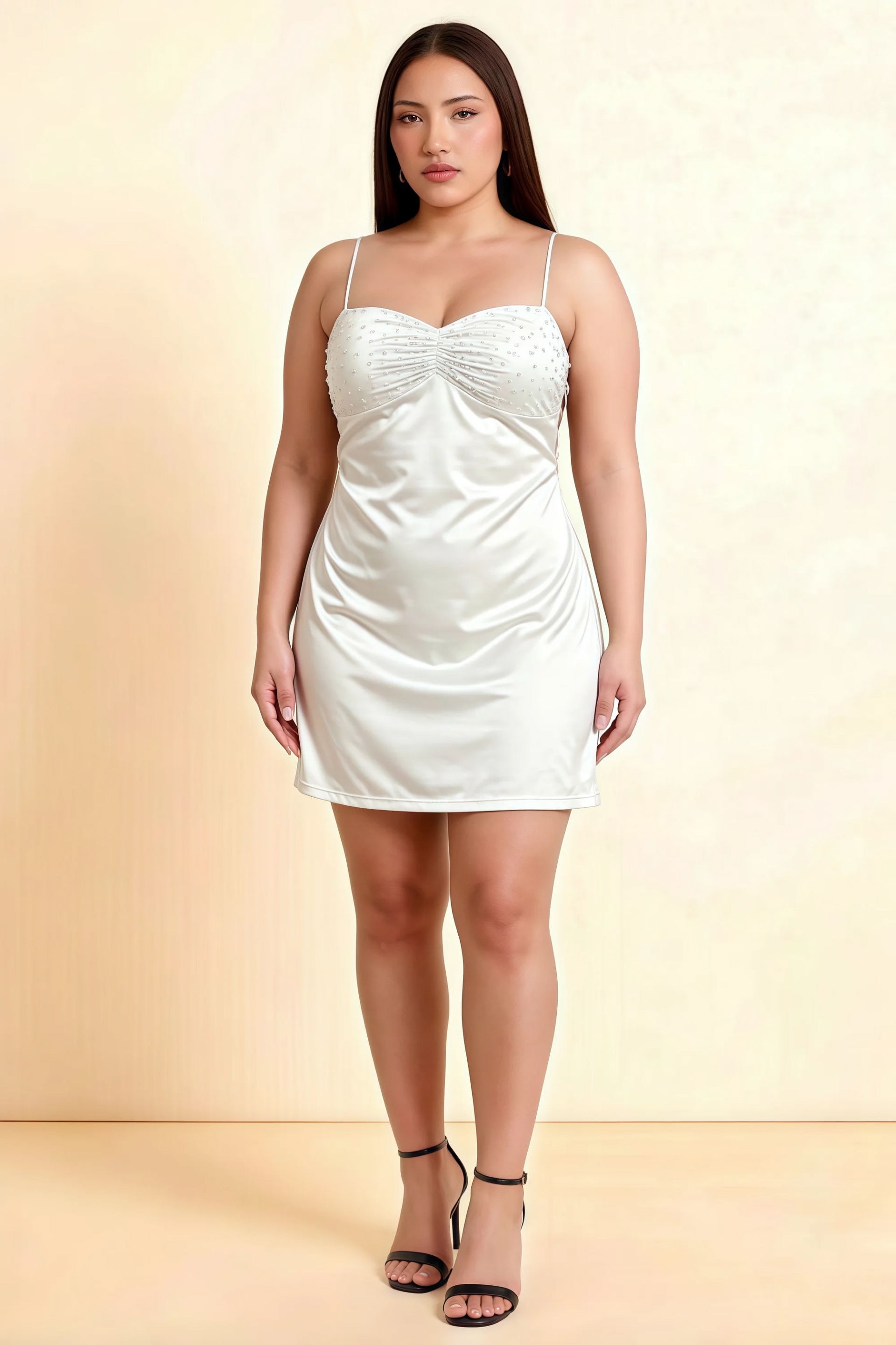 Amy White Open Back Mini Dress with Beaded Detail
