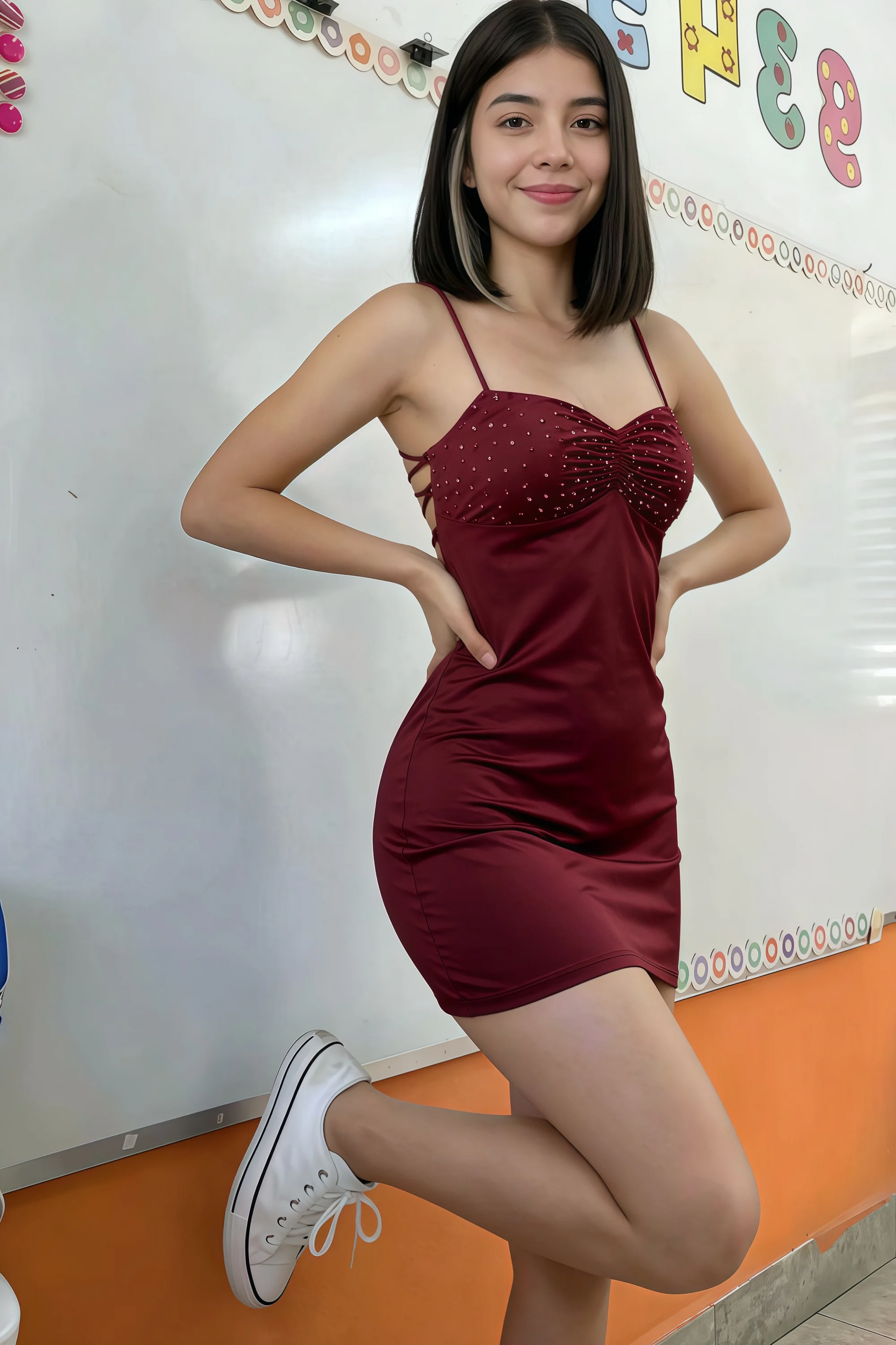 Amy Wine Open Back Mini Dress with Beaded Detail