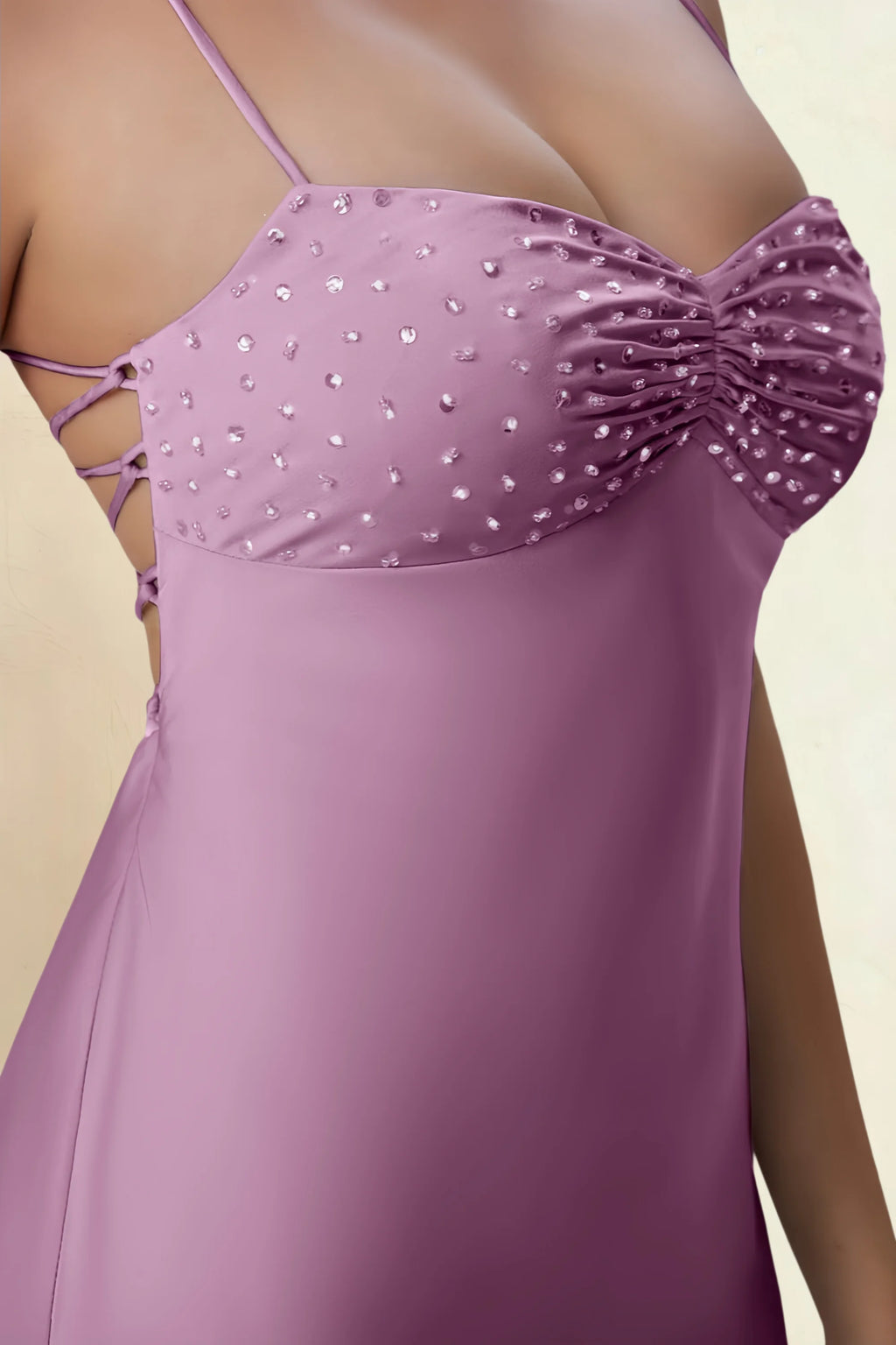 Amy Wisteria Open Back Mini Dress with Beaded Detail