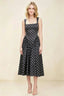 Anabelle Black Polka Dot Sleeveless Square Neck Midi Dress