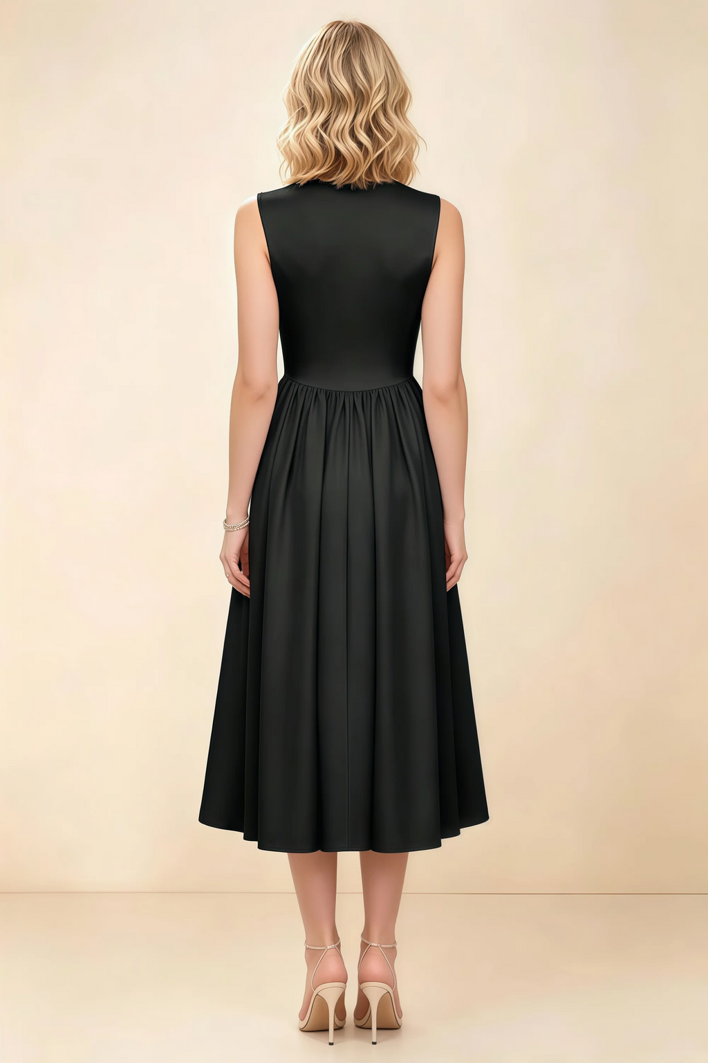 Anabelle Black Sleeveless Square Neck Midi Dress