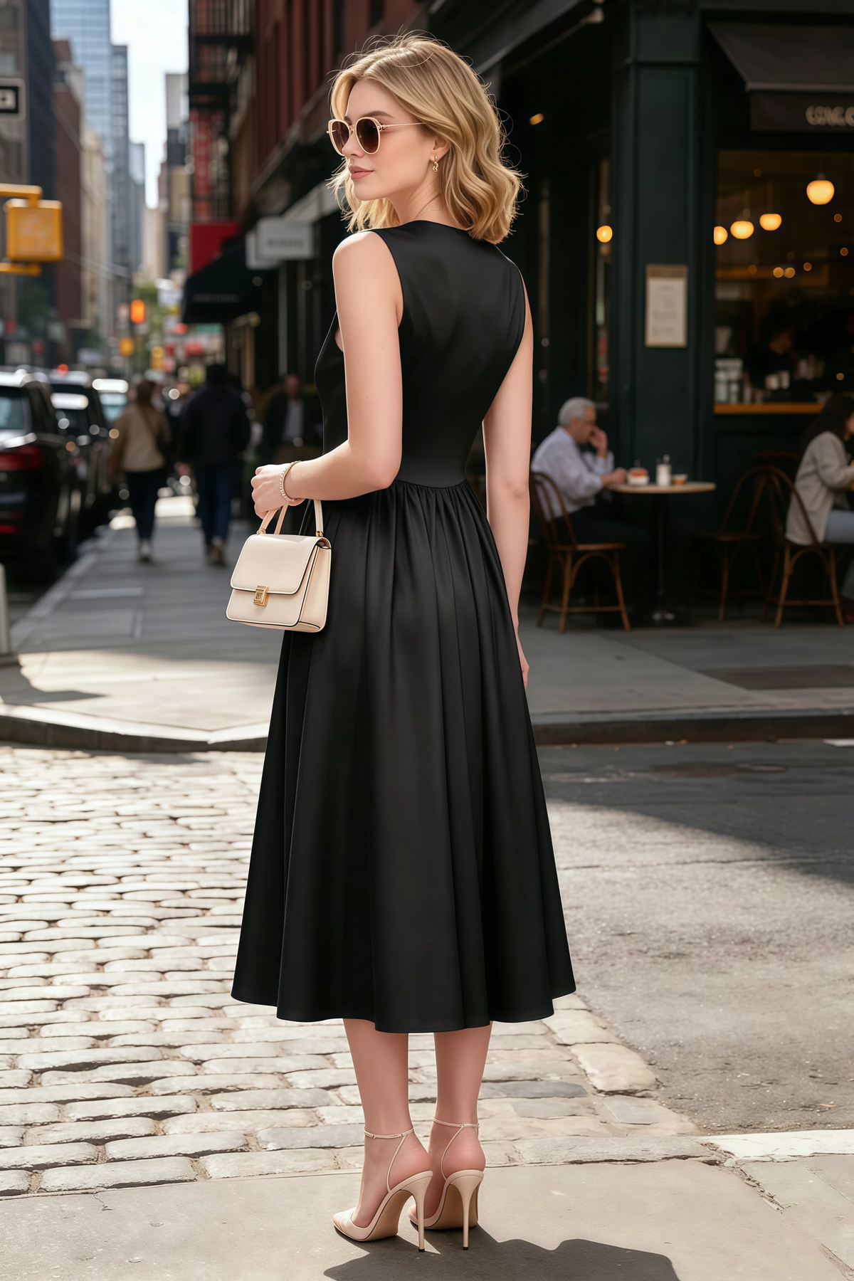 Anabelle Black Sleeveless Square Neck Midi Dress