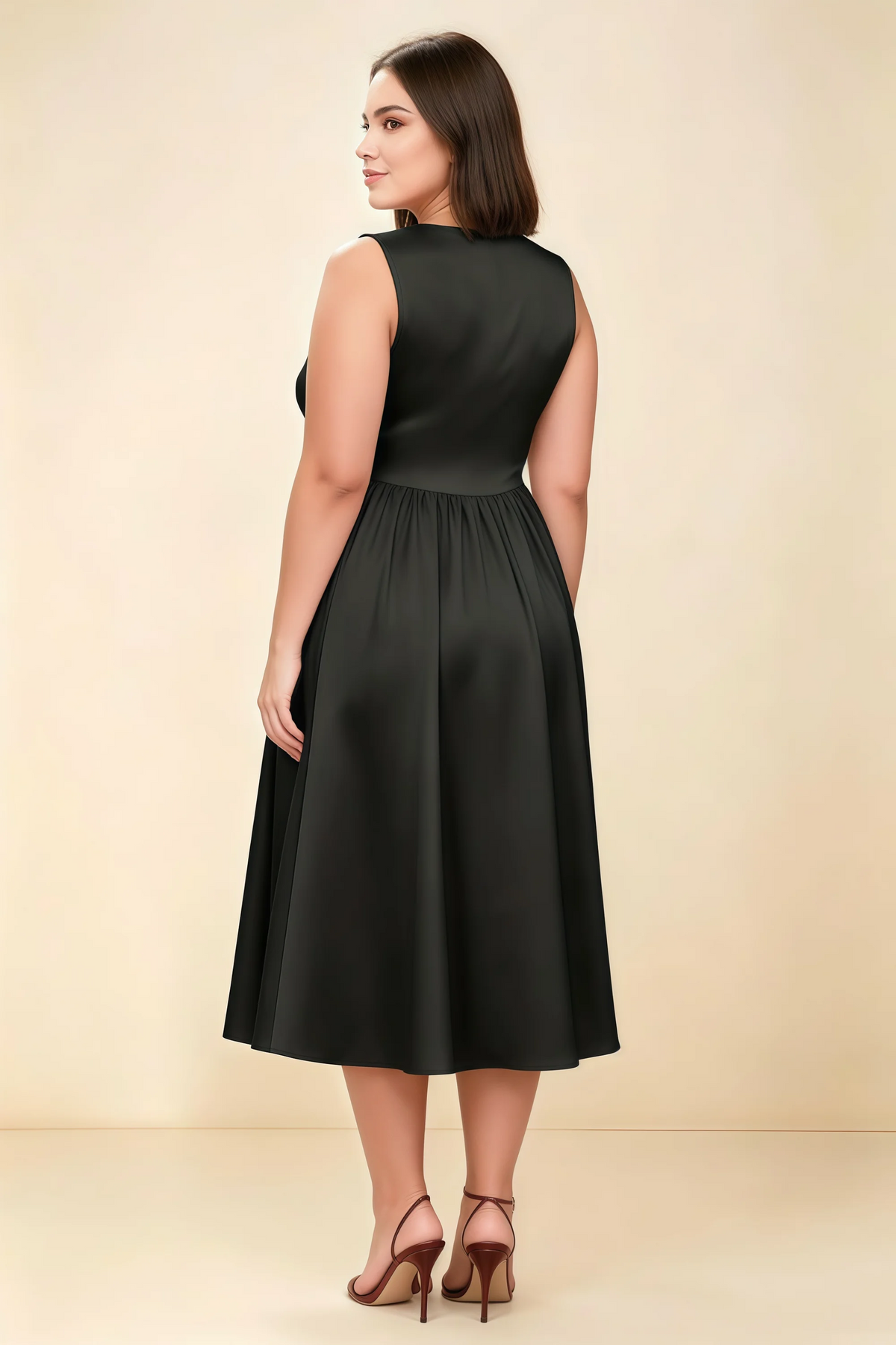 Anabelle Black Sleeveless Square Neck Midi Dress