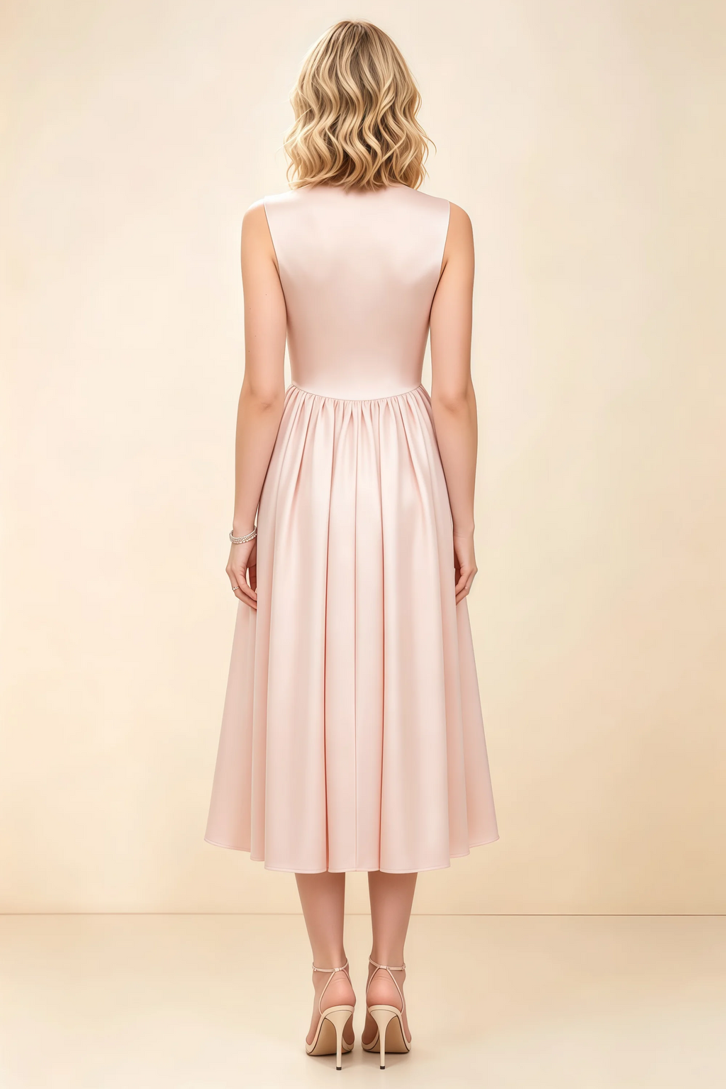 Anabelle Blush Sleeveless Square Neck Midi Dress