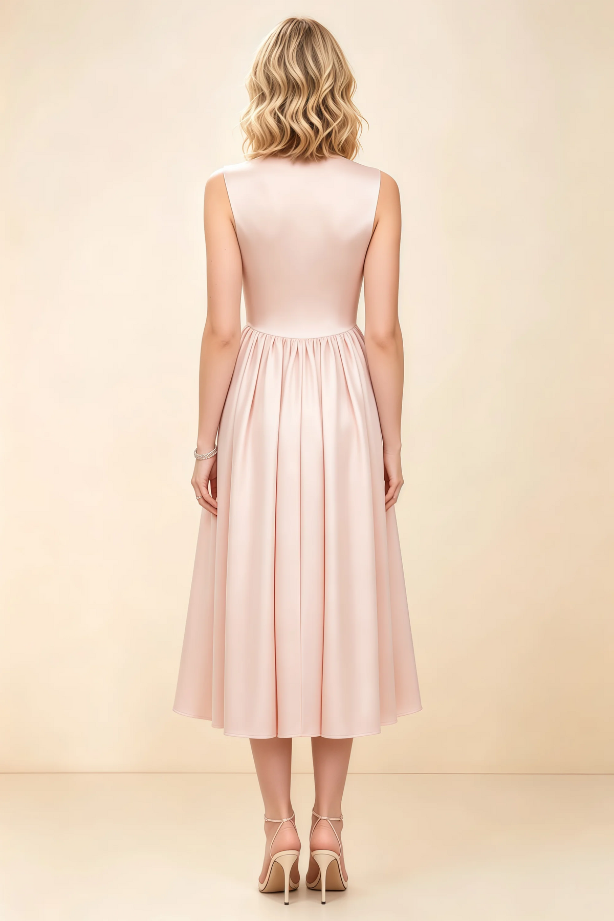Anabelle Blush Sleeveless Square Neck Midi Dress