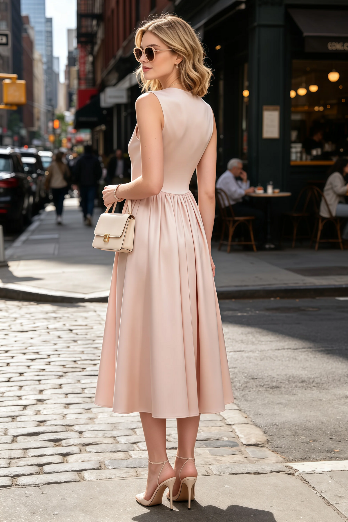 Anabelle Blush Sleeveless Square Neck Midi Dress