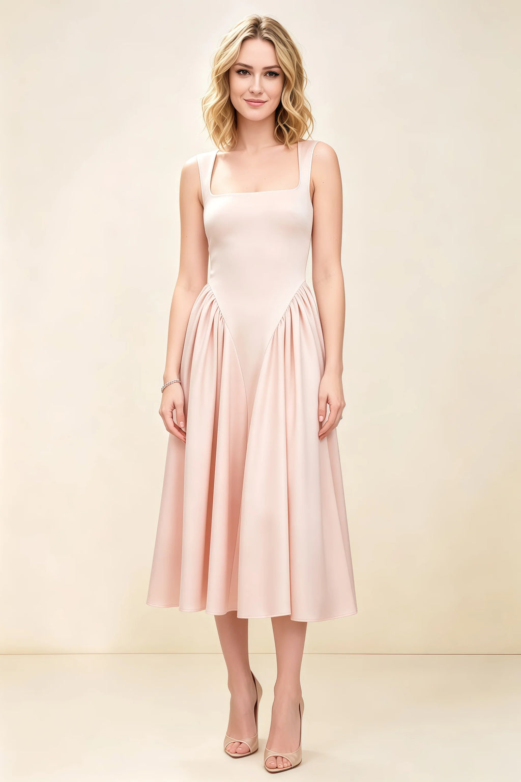 Anabelle Blush Sleeveless Square Neck Midi Dress