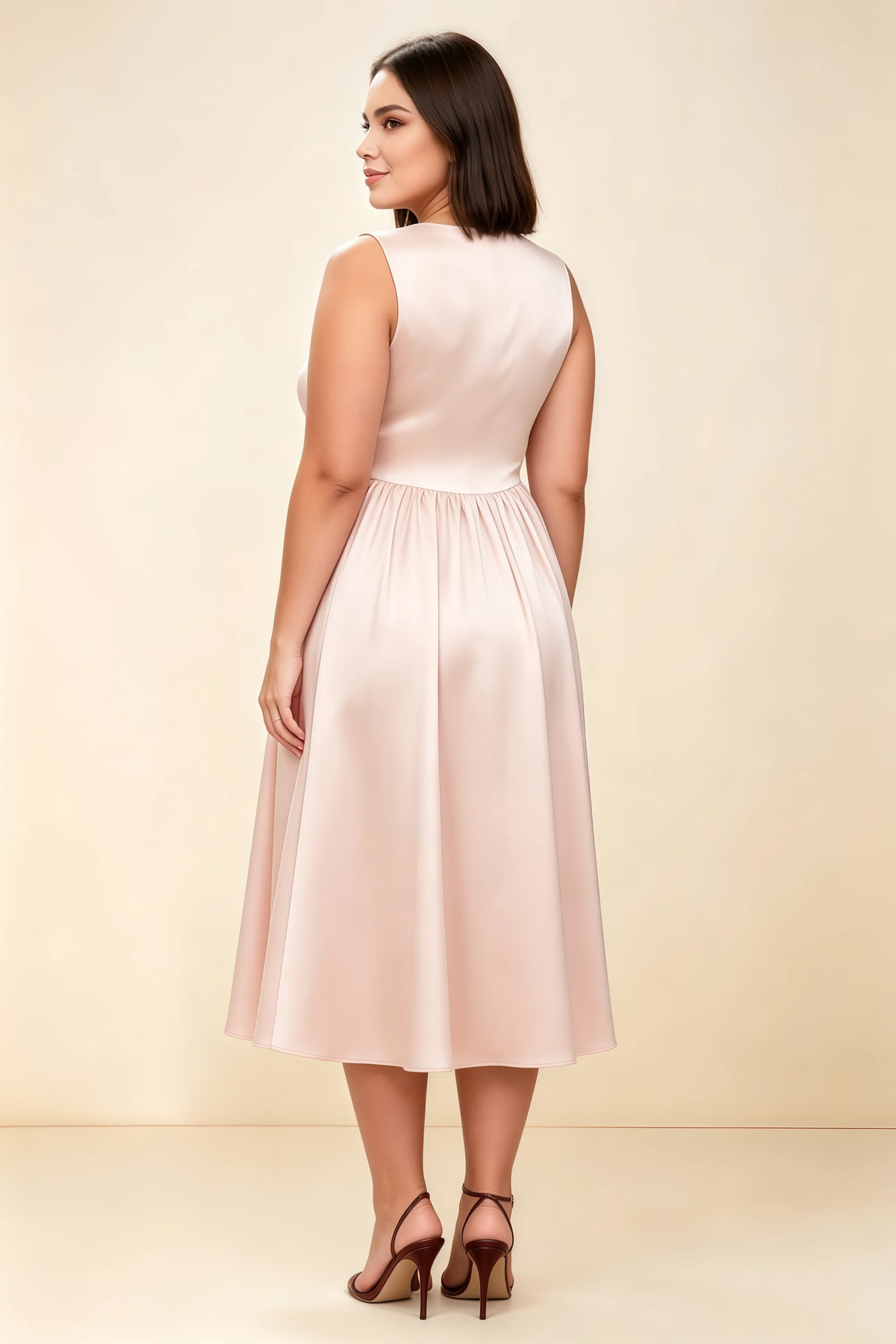Anabelle Blush Sleeveless Square Neck Midi Dress