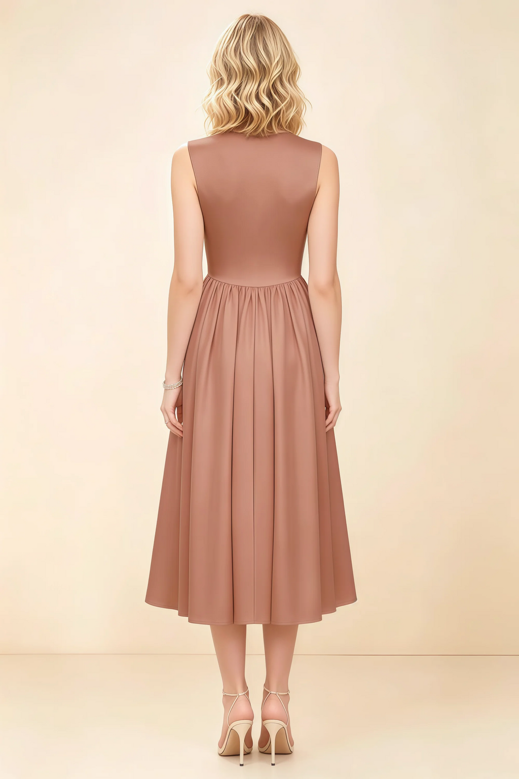 Anabelle Bronze Sleeveless Square Neck Midi Dress