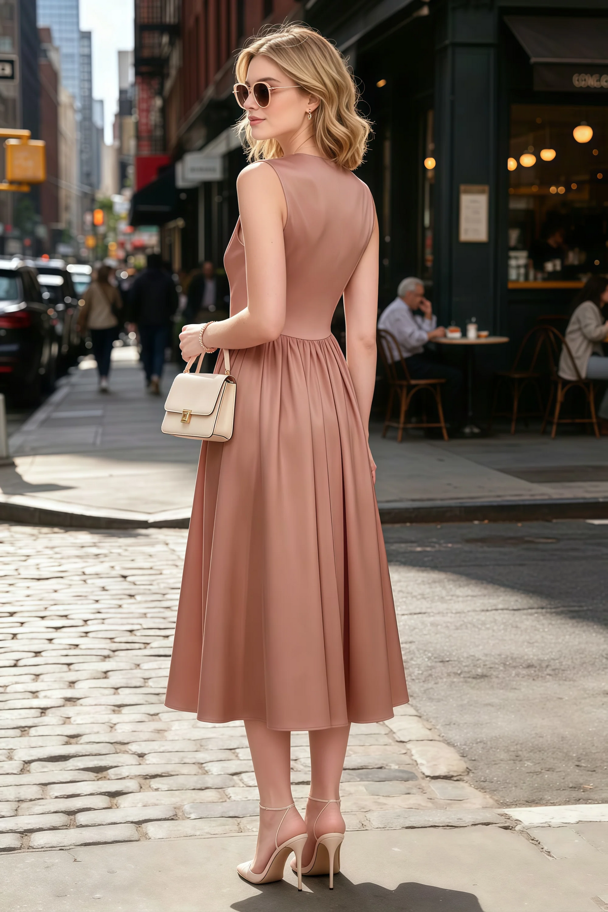Anabelle Bronze Sleeveless Square Neck Midi Dress