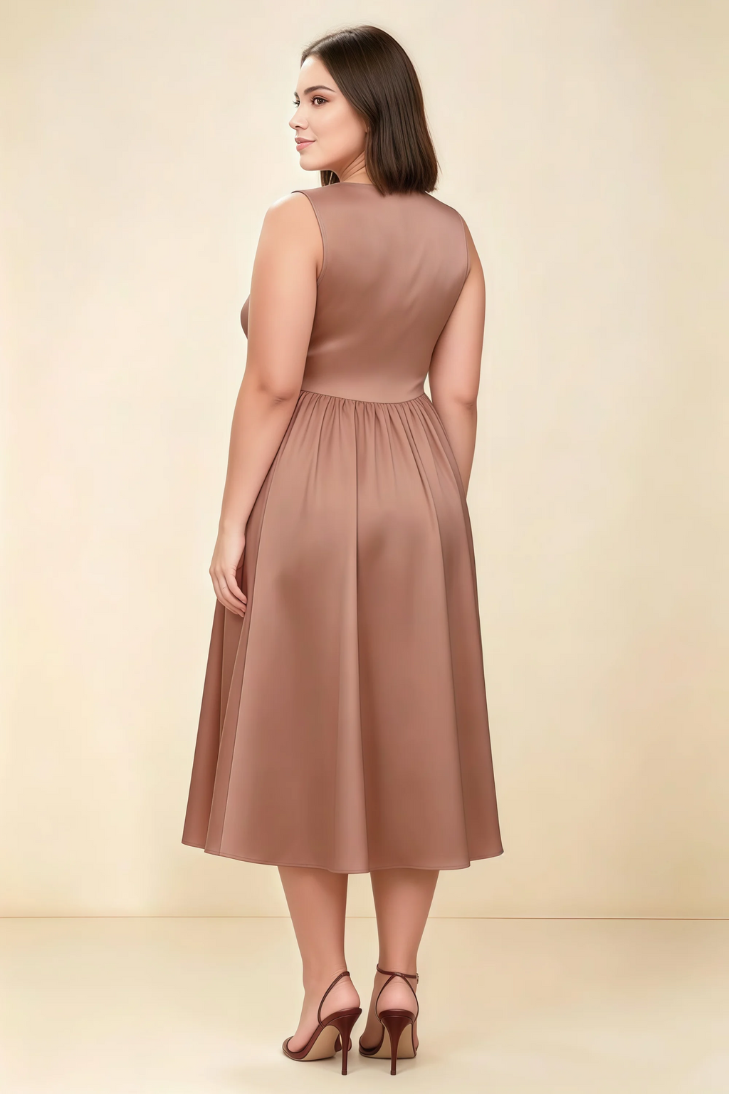 Anabelle Bronze Sleeveless Square Neck Midi Dress