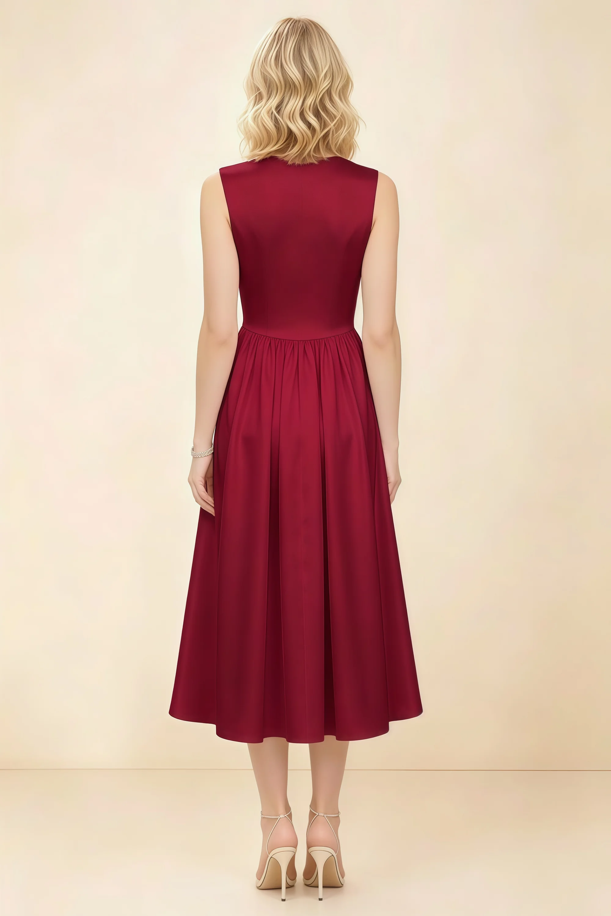 Anabelle Burgundy Sleeveless Square Neck Midi Dress Imagen secundaria del producto