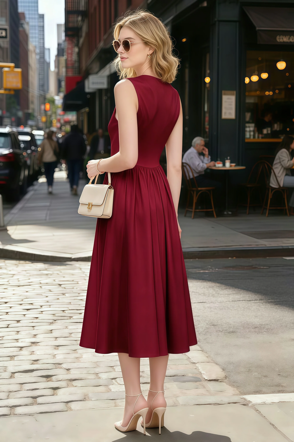 Anabelle Burgundy Sleeveless Square Neck Midi Dress