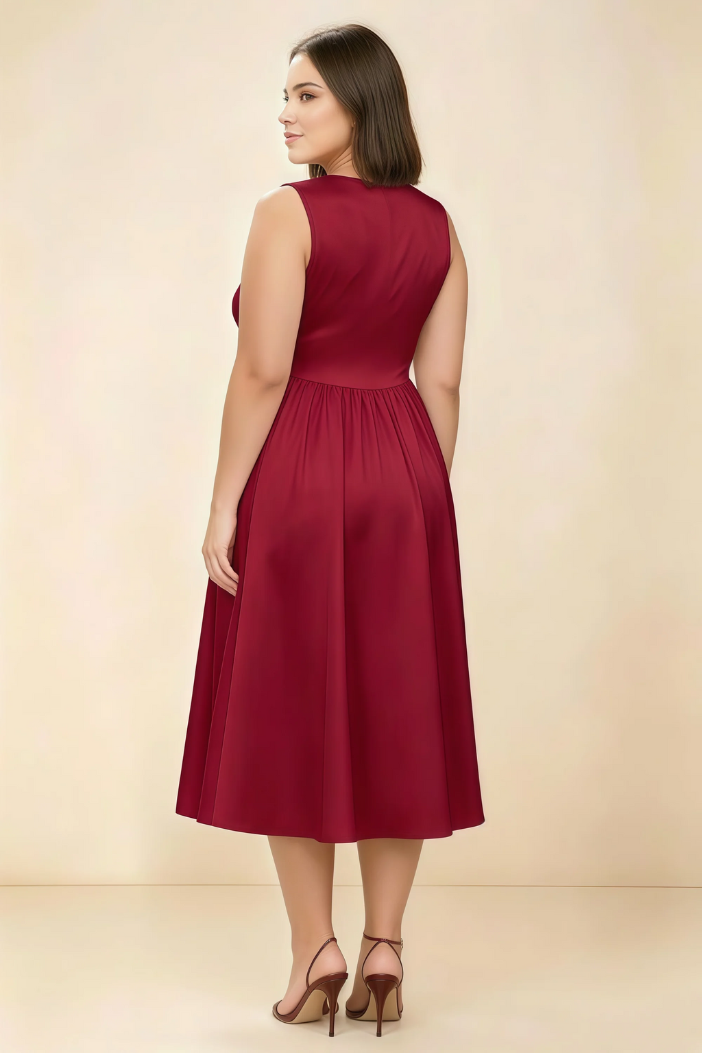 Anabelle Burgundy Sleeveless Square Neck Midi Dress