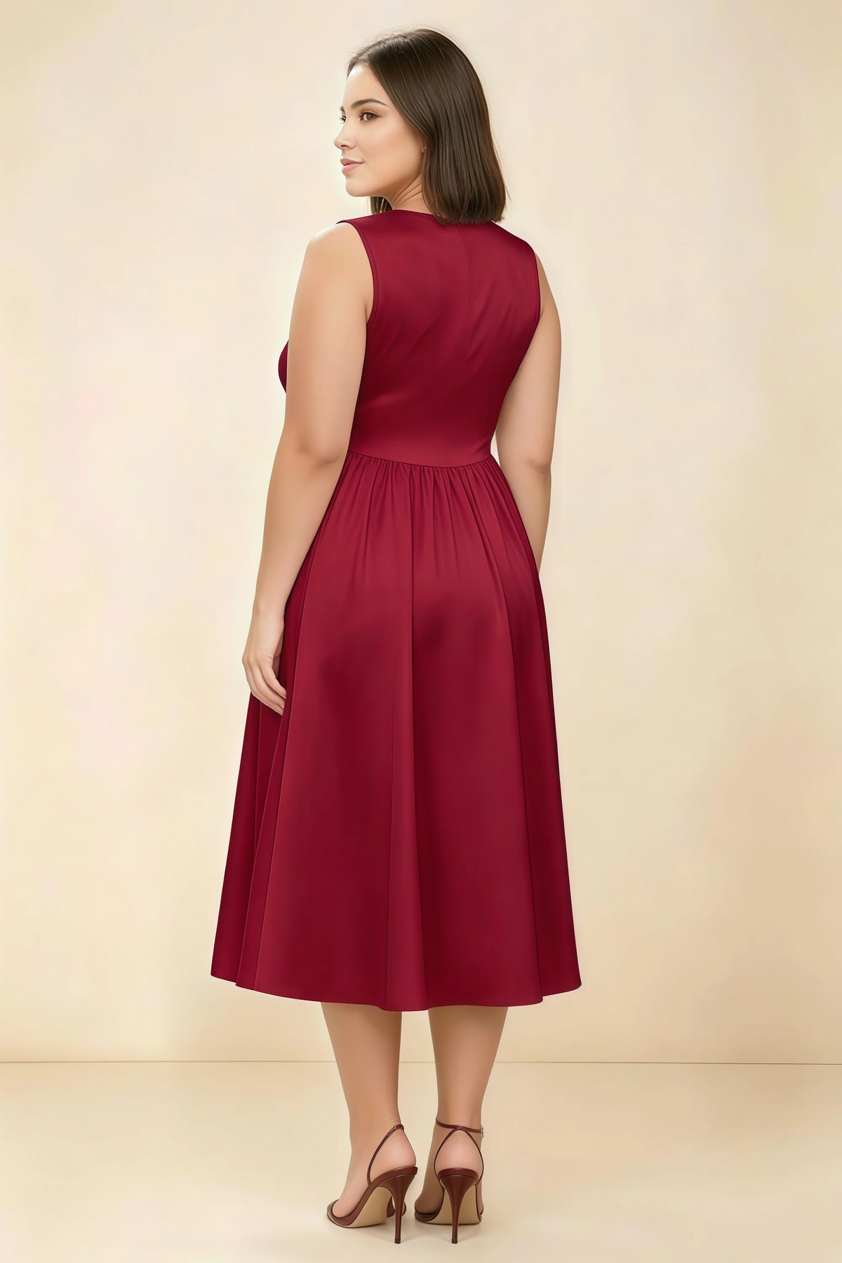 Anabelle Burgundy Sleeveless Square Neck Midi Dress