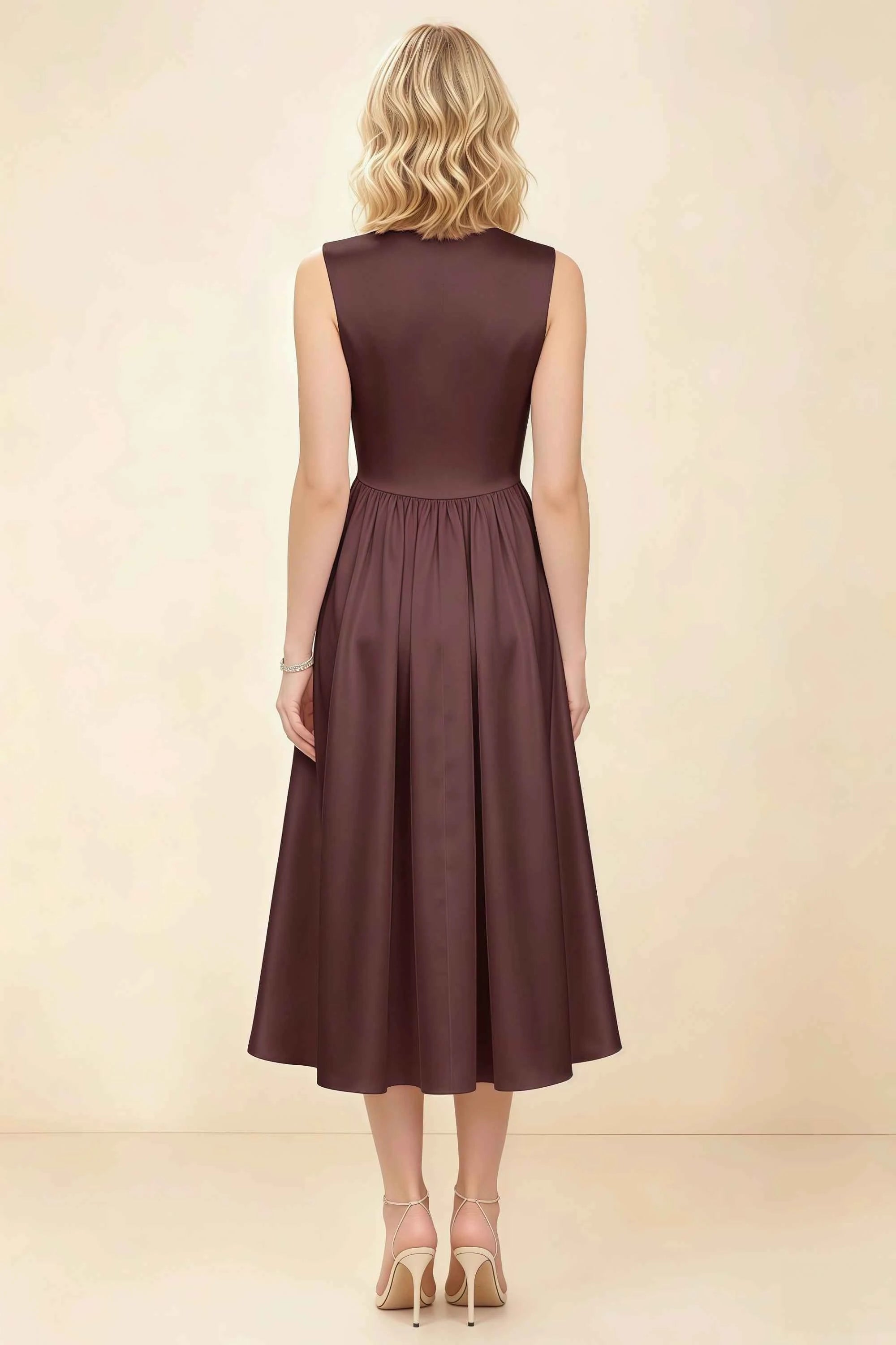 Anabelle Chocolate Sleeveless Square Neck Midi Dress Secondary image