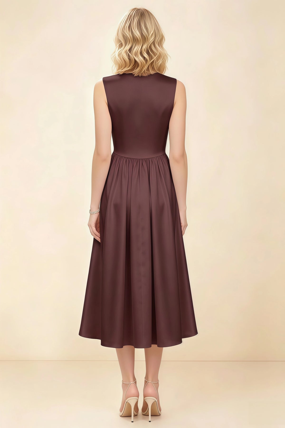 Anabelle Chocolate Sleeveless Square Neck Midi Dress
