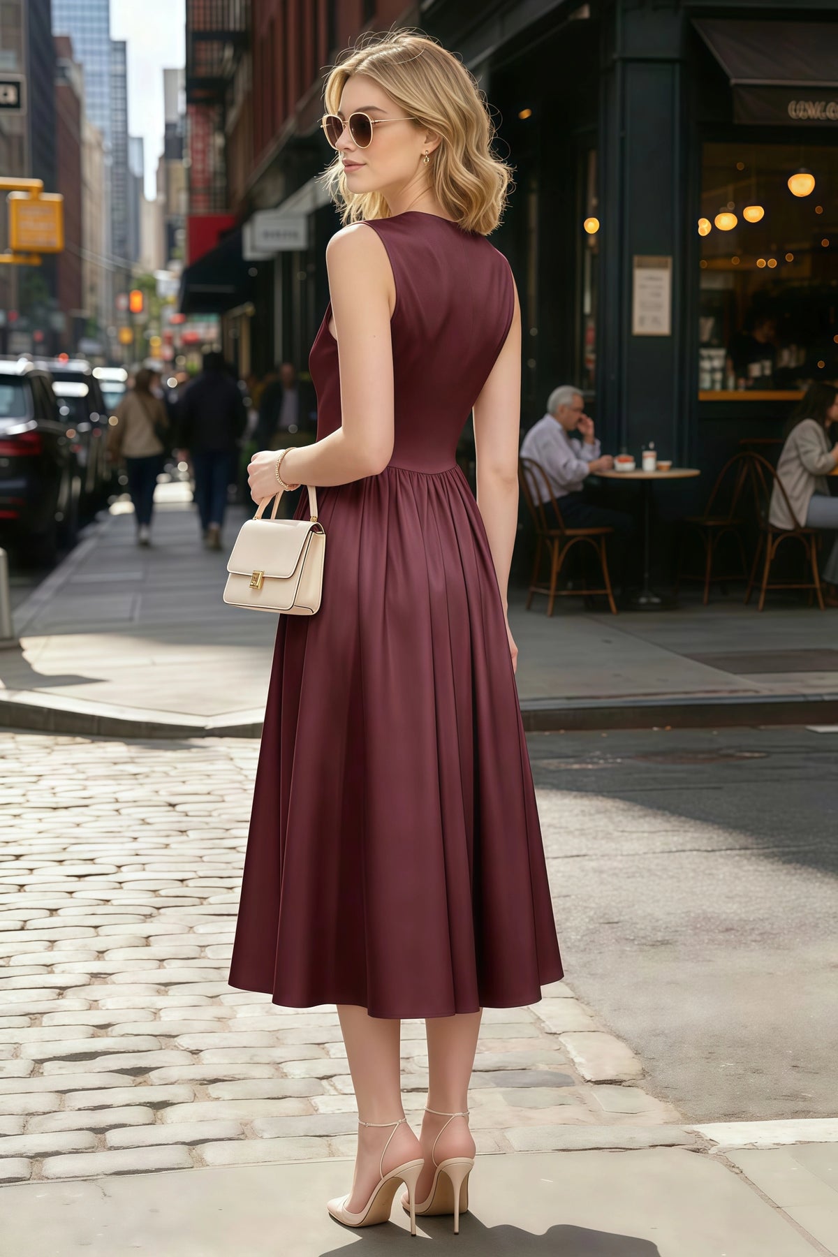 Anabelle Chocolate Sleeveless Square Neck Midi Dress