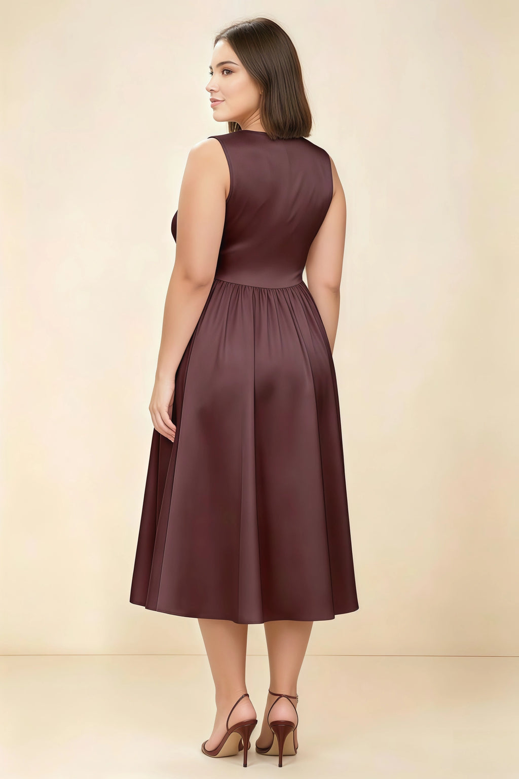 Anabelle Chocolate Sleeveless Square Neck Midi Dress