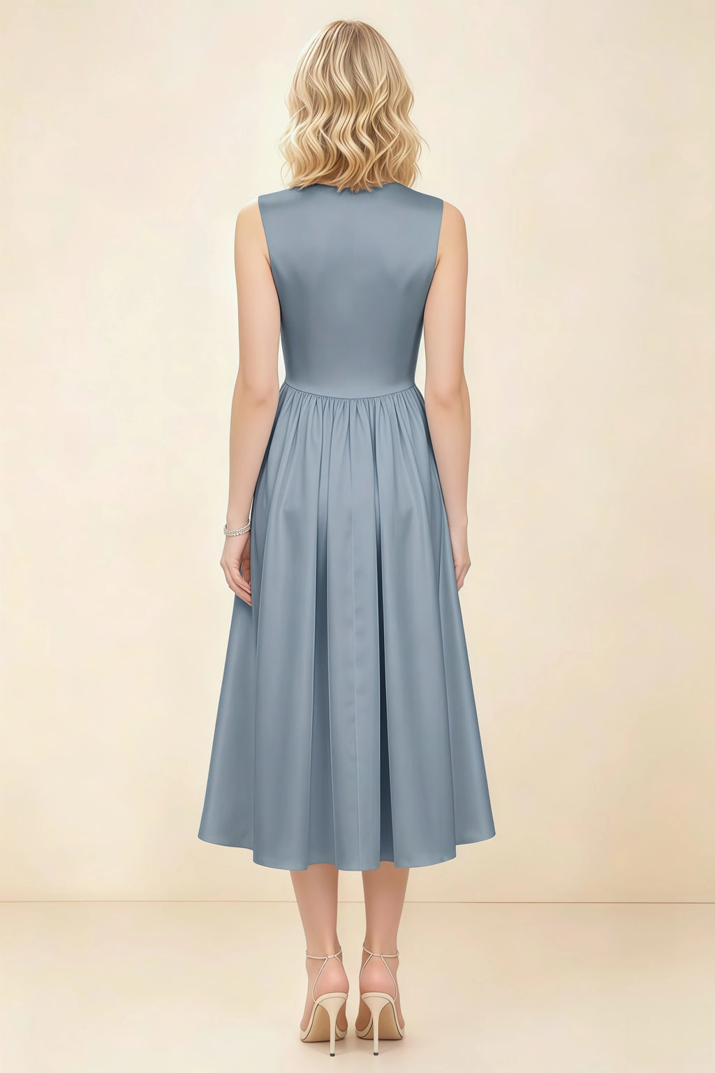 Anabelle Dusty Blue Sleeveless Square Neck Midi Dress