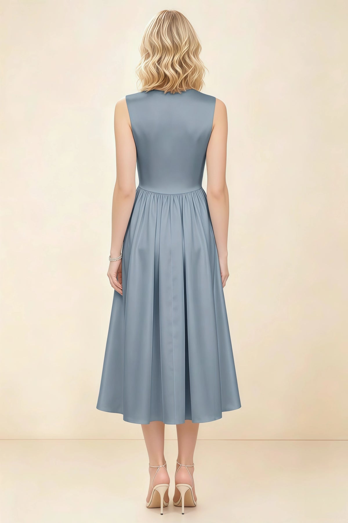 Anabelle Dusty Blue Sleeveless Square Neck Midi Dress