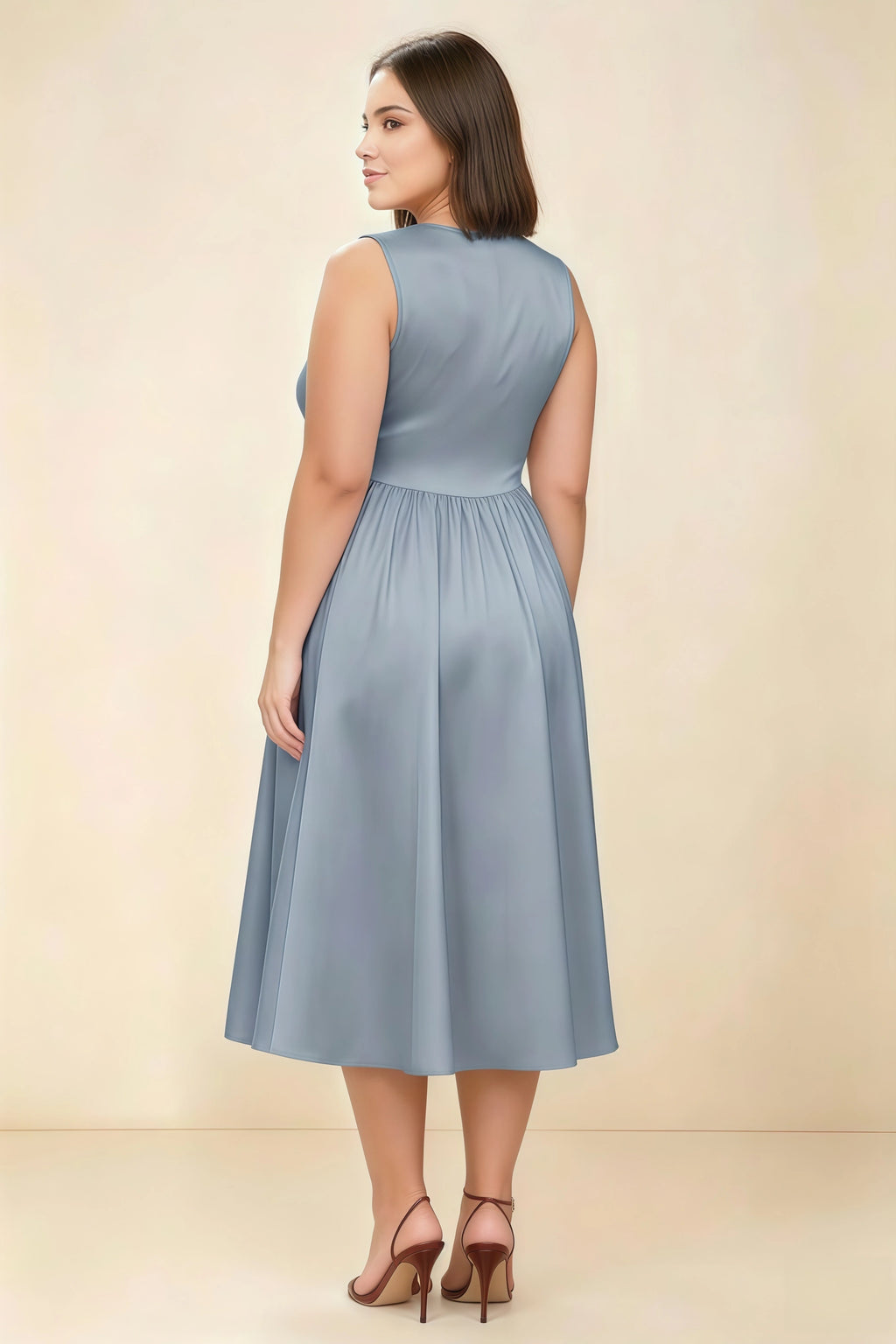 Anabelle Dusty Blue Sleeveless Square Neck Midi Dress