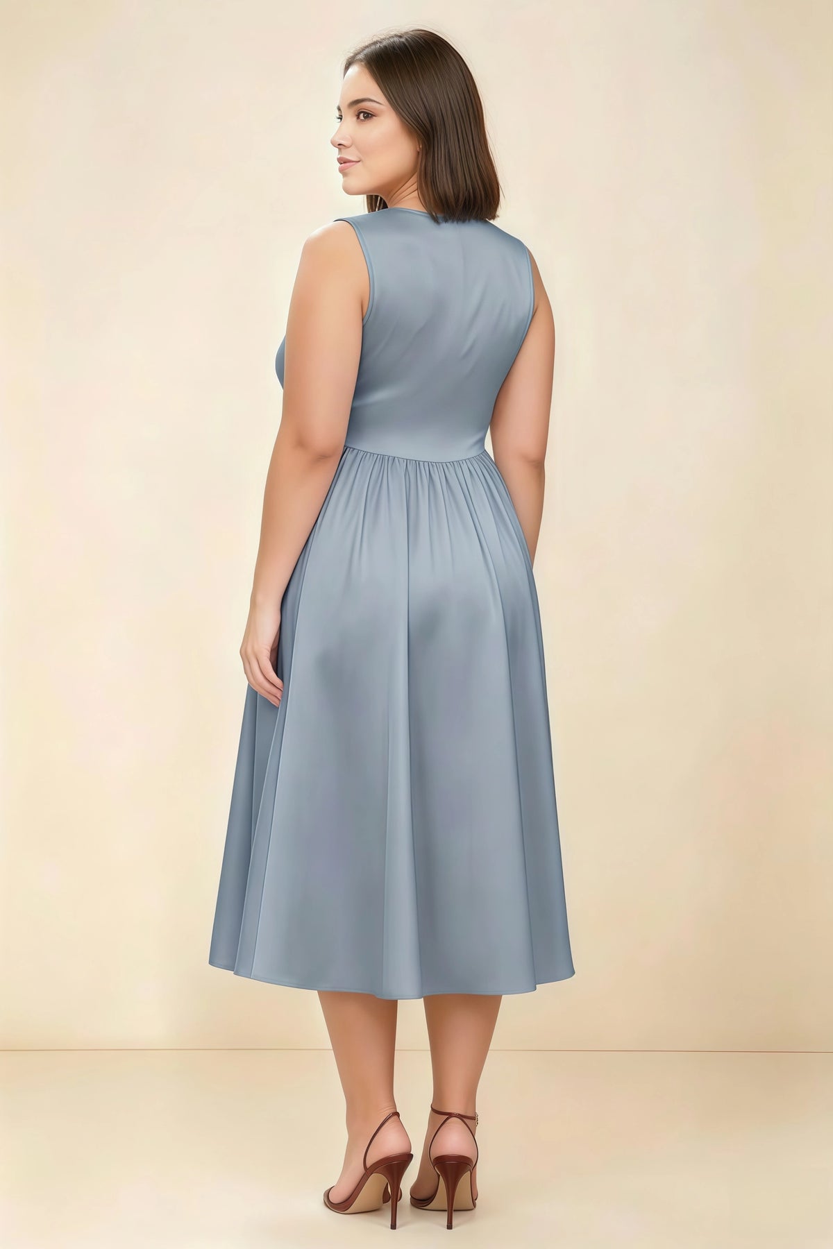Anabelle Dusty Blue Sleeveless Square Neck Midi Dress