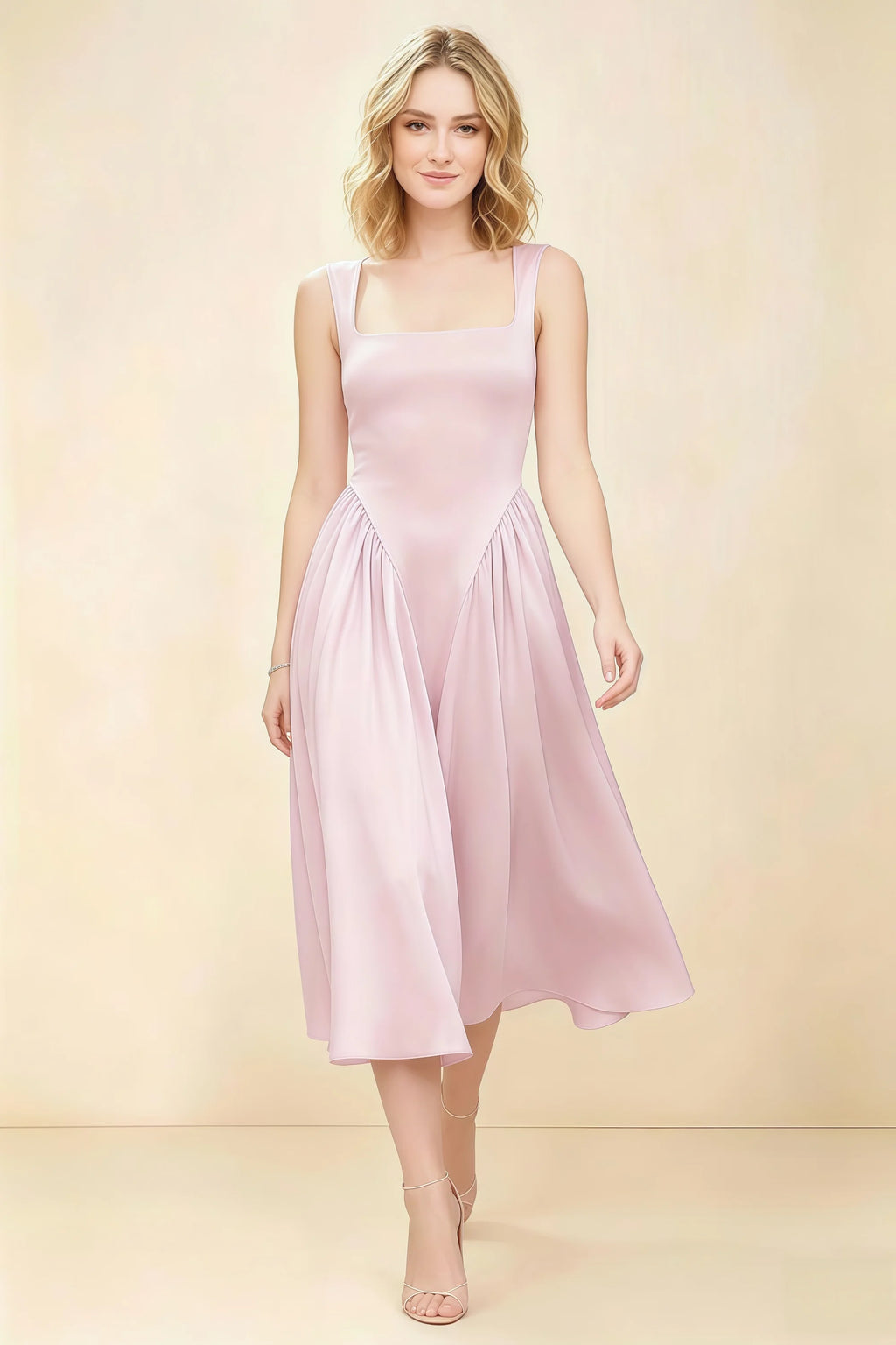 Anabelle Dusty Rose Sleeveless Square Neck Midi Dress