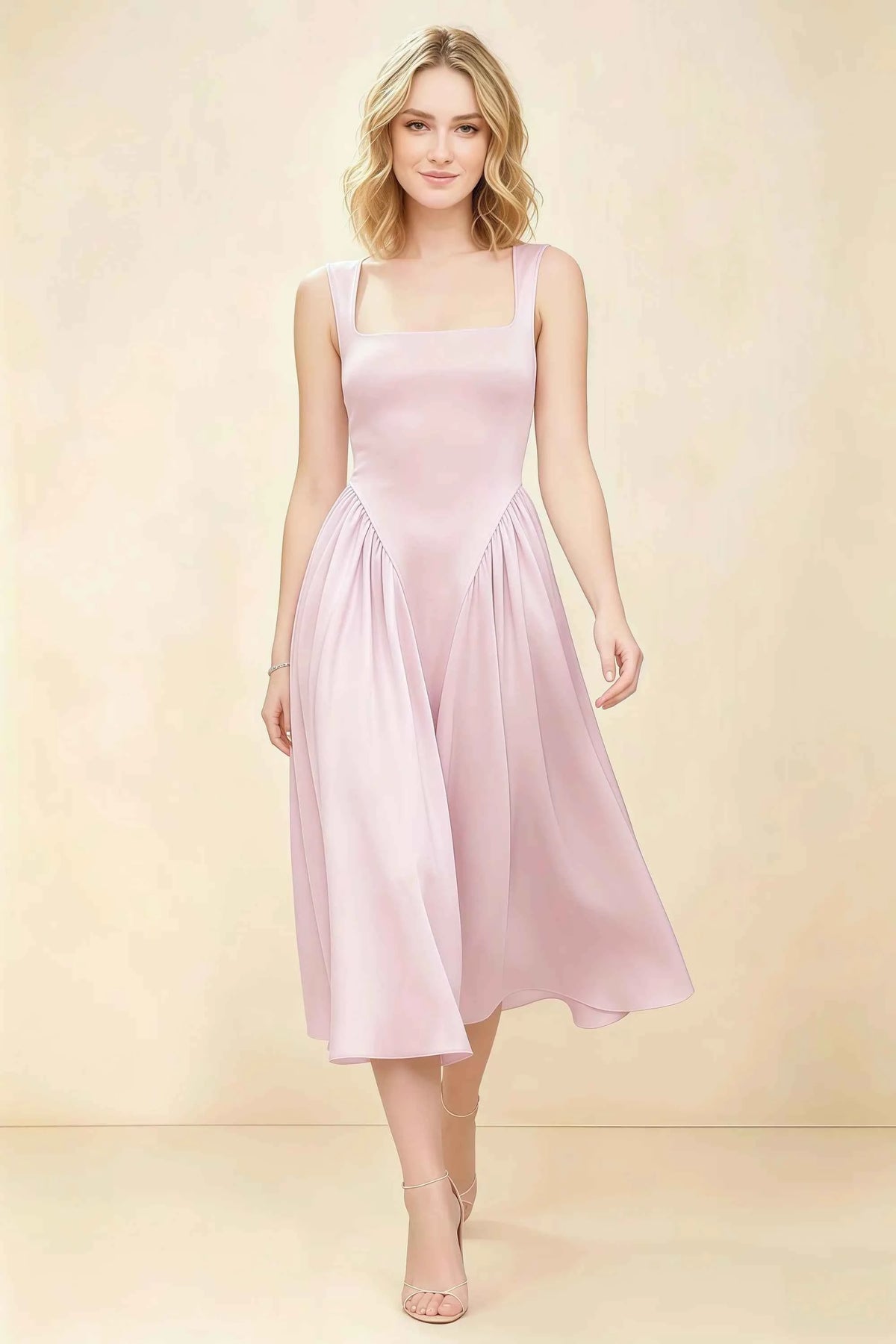 Anabelle Dusty Rose Sleeveless Square Neck Midi Dress Main image