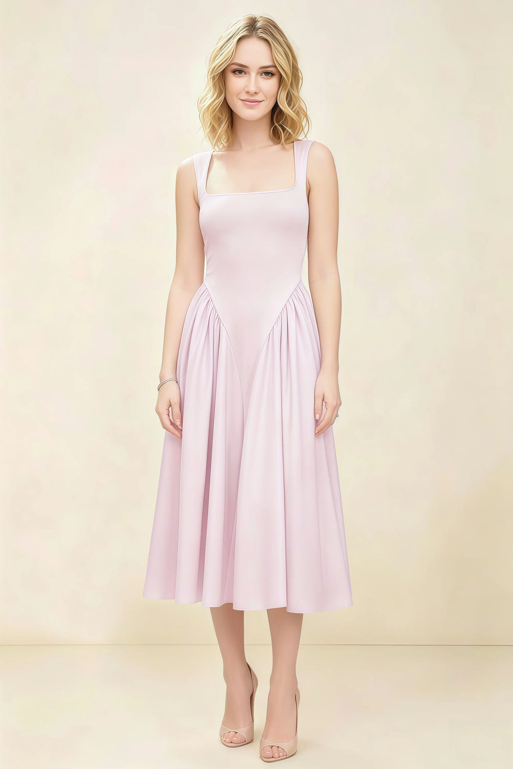 Anabelle Dusty Rose Sleeveless Square Neck Midi Dress