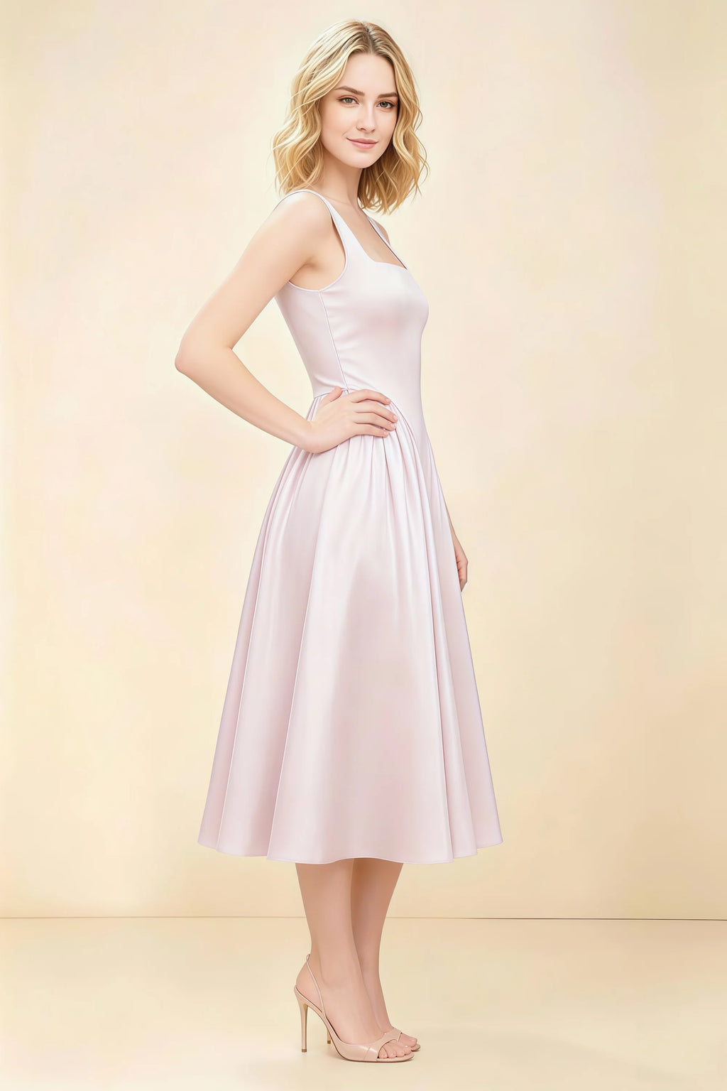 Anabelle Dusty Rose Sleeveless Square Neck Midi Dress