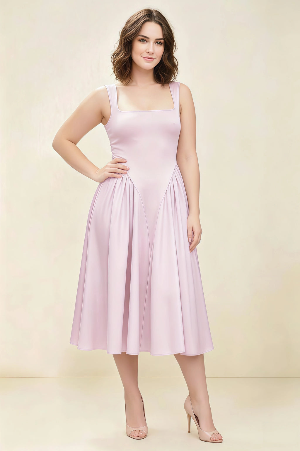 Anabelle Dusty Rose Sleeveless Square Neck Midi Dress