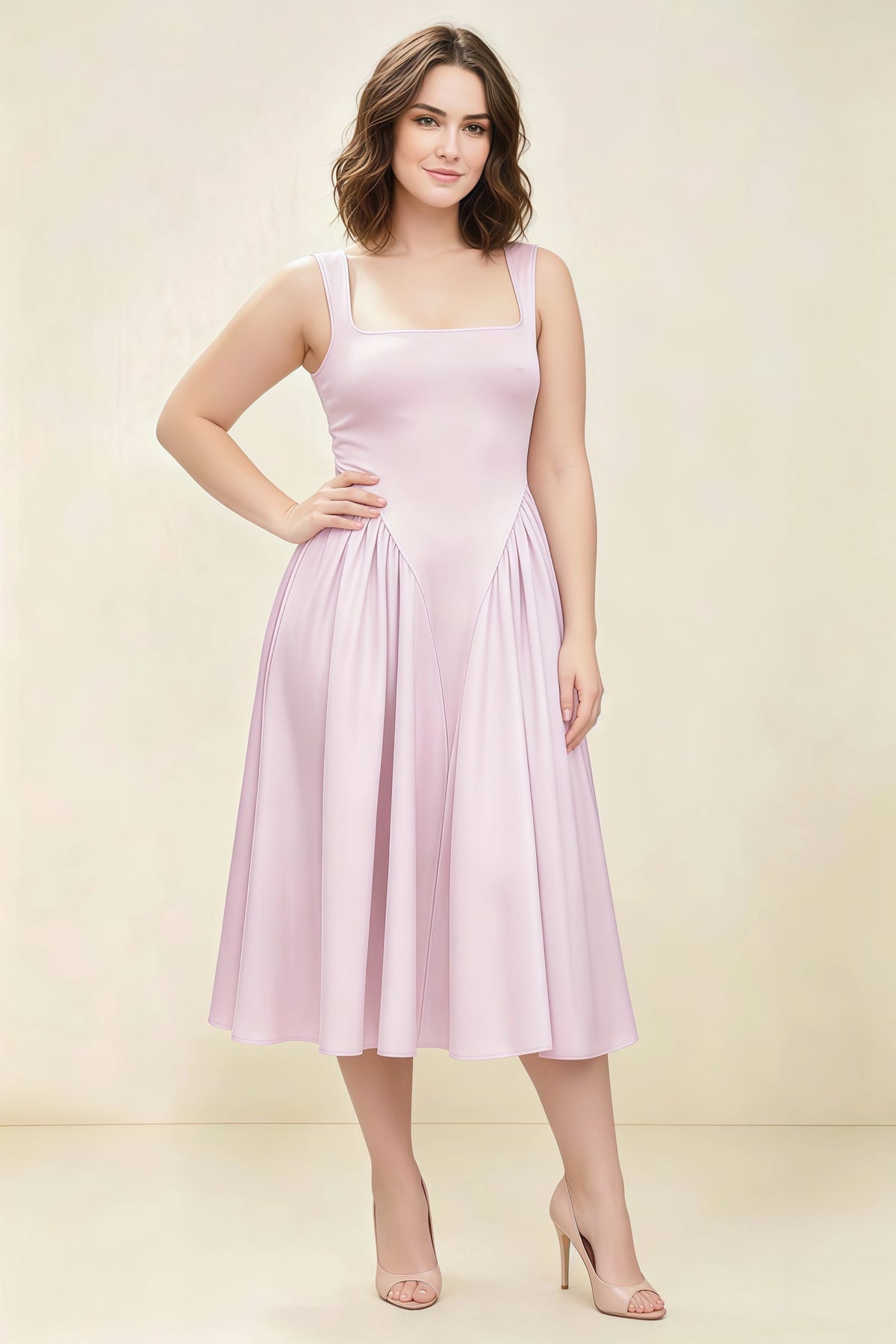 Anabelle Dusty Rose Sleeveless Square Neck Midi Dress
