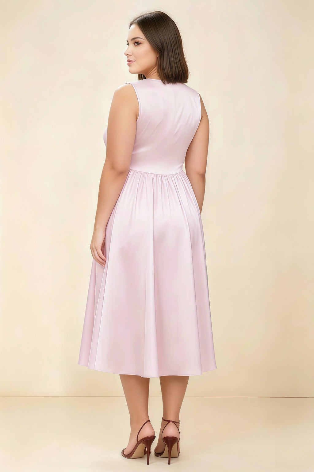 Anabelle Dusty Rose Sleeveless Square Neck Midi Dress