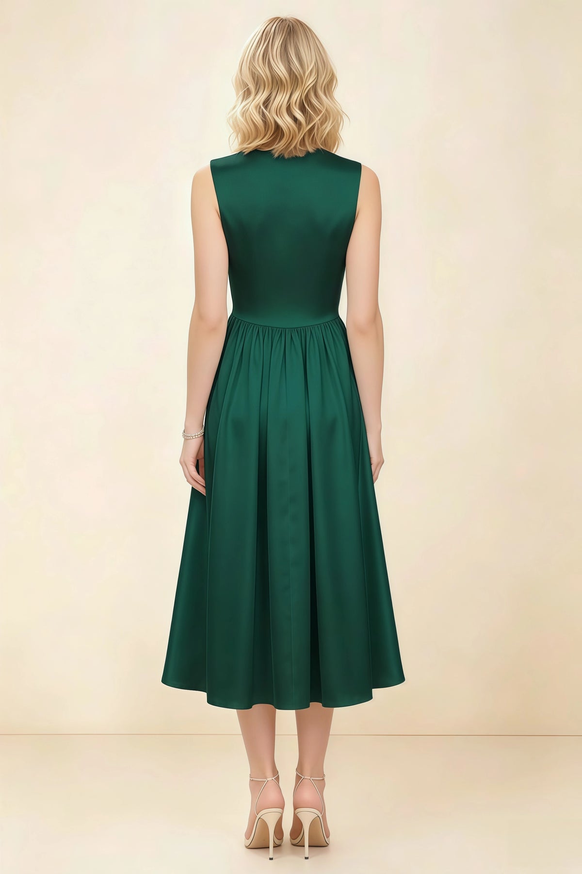 Anabelle Emerald Green Sleeveless Square Neck Midi Dress