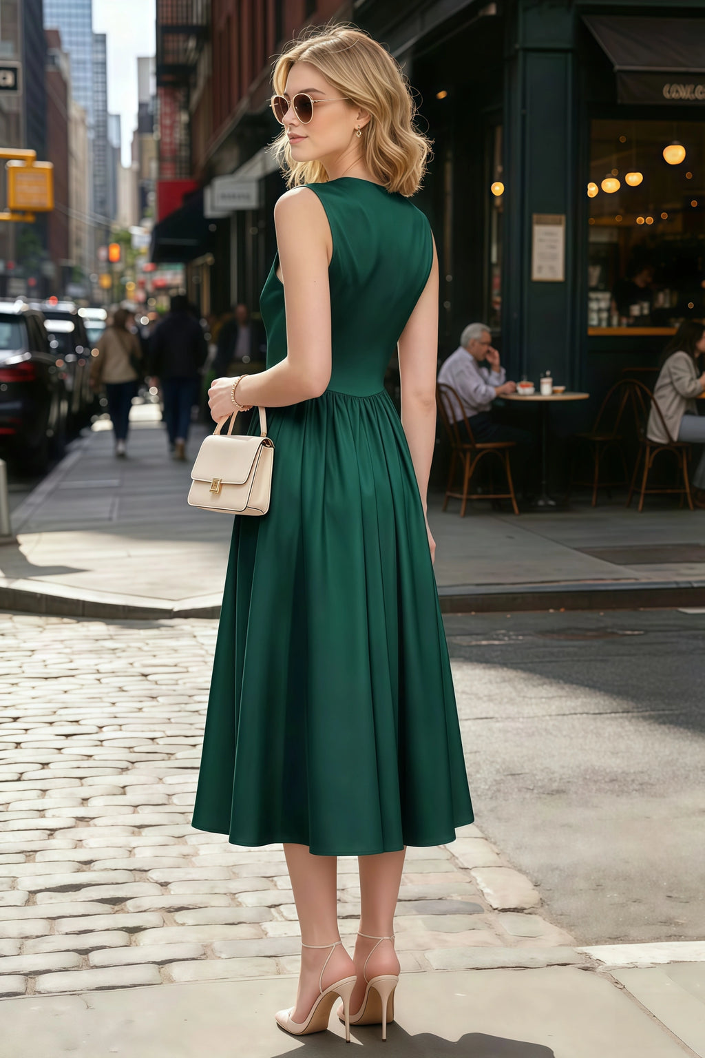 Anabelle Emerald Green Sleeveless Square Neck Midi Dress