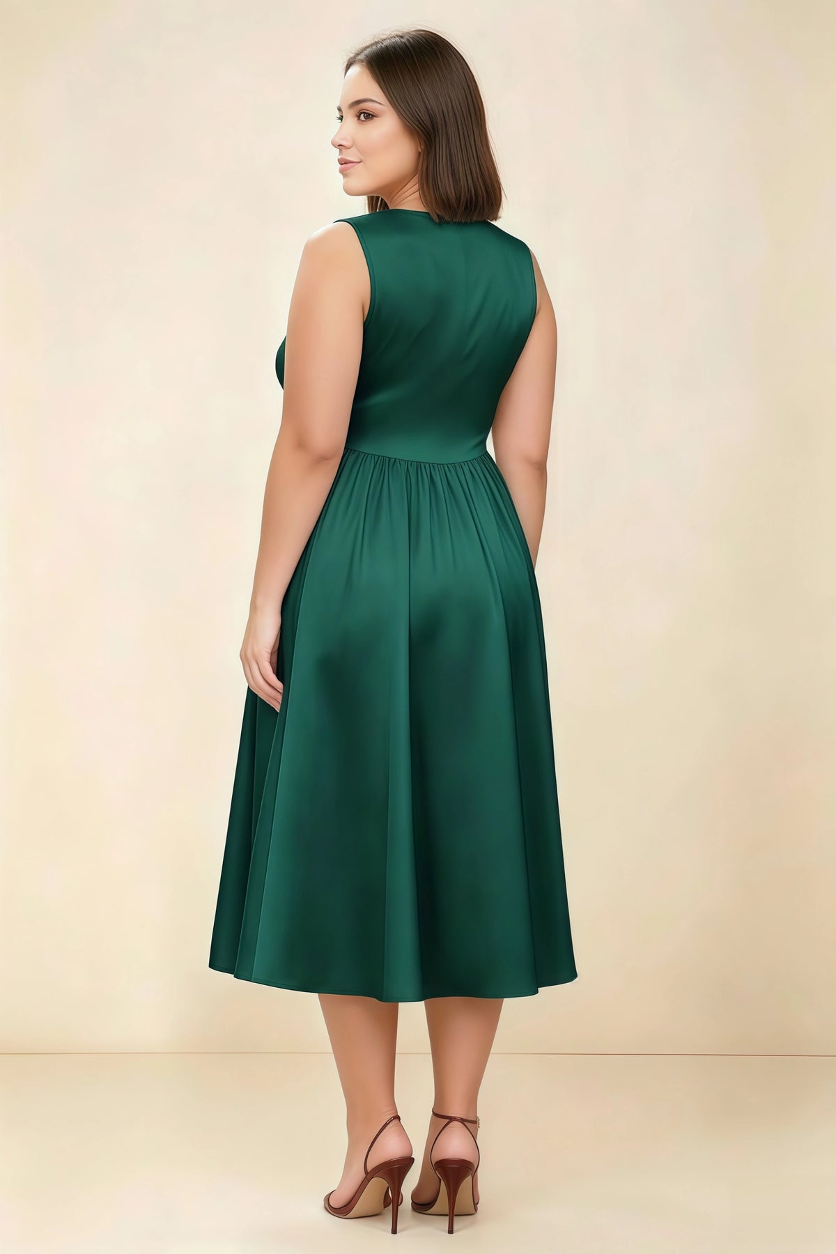 Anabelle Emerald Green Sleeveless Square Neck Midi Dress