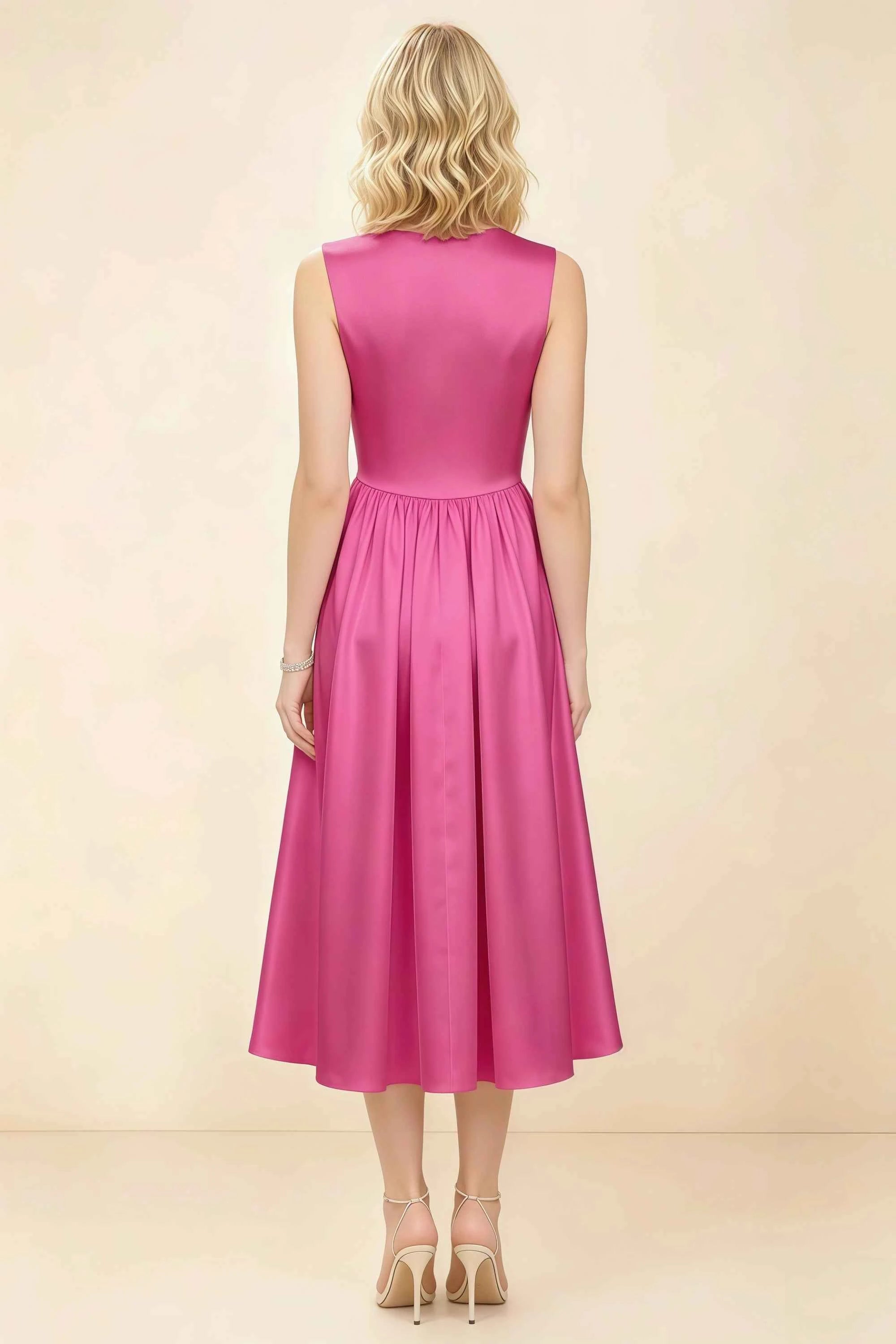 Anabelle Fuchsia Sleeveless Square Neck Midi Dress Imagen secundaria del producto