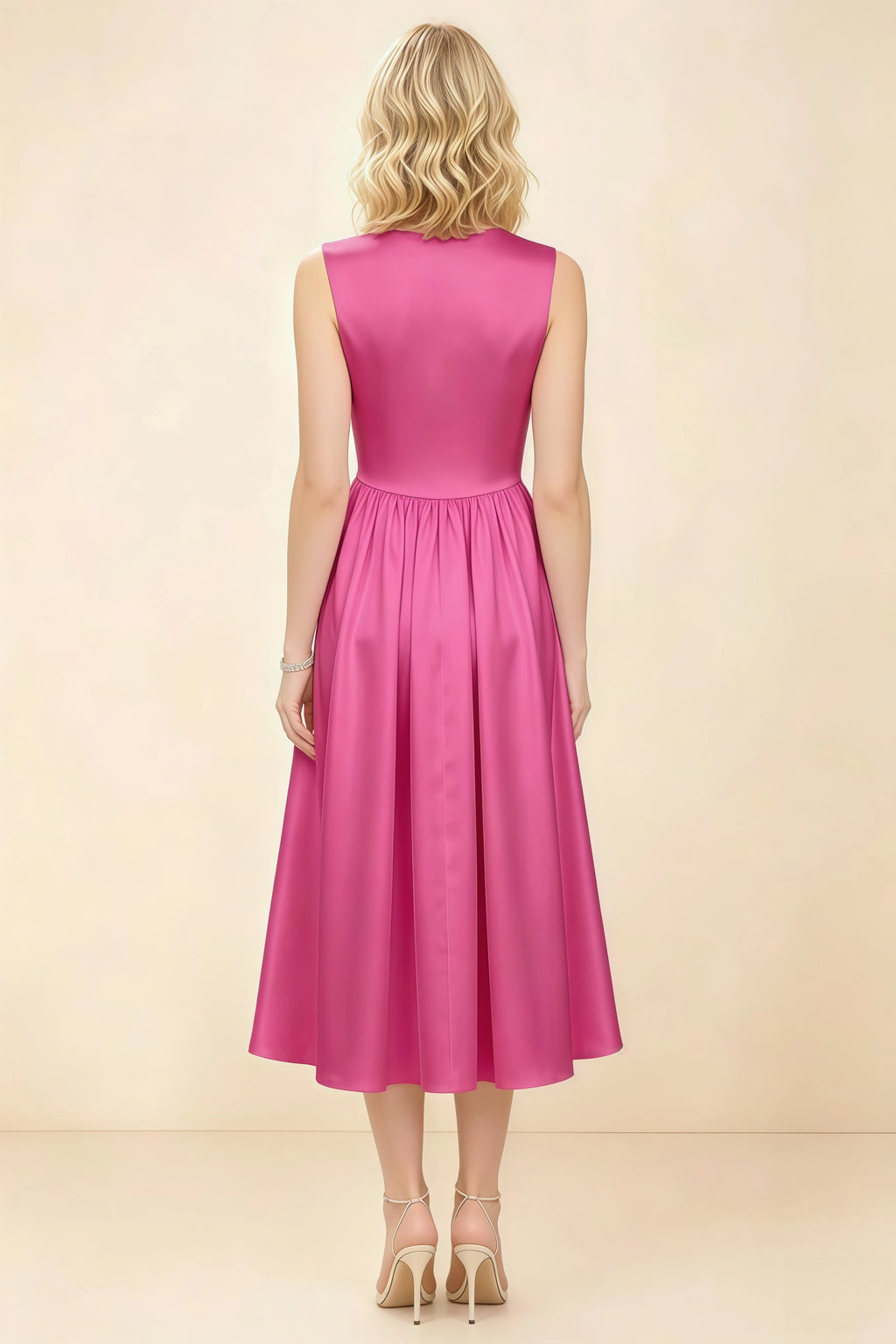 Anabelle Fuchsia Sleeveless Square Neck Midi Dress