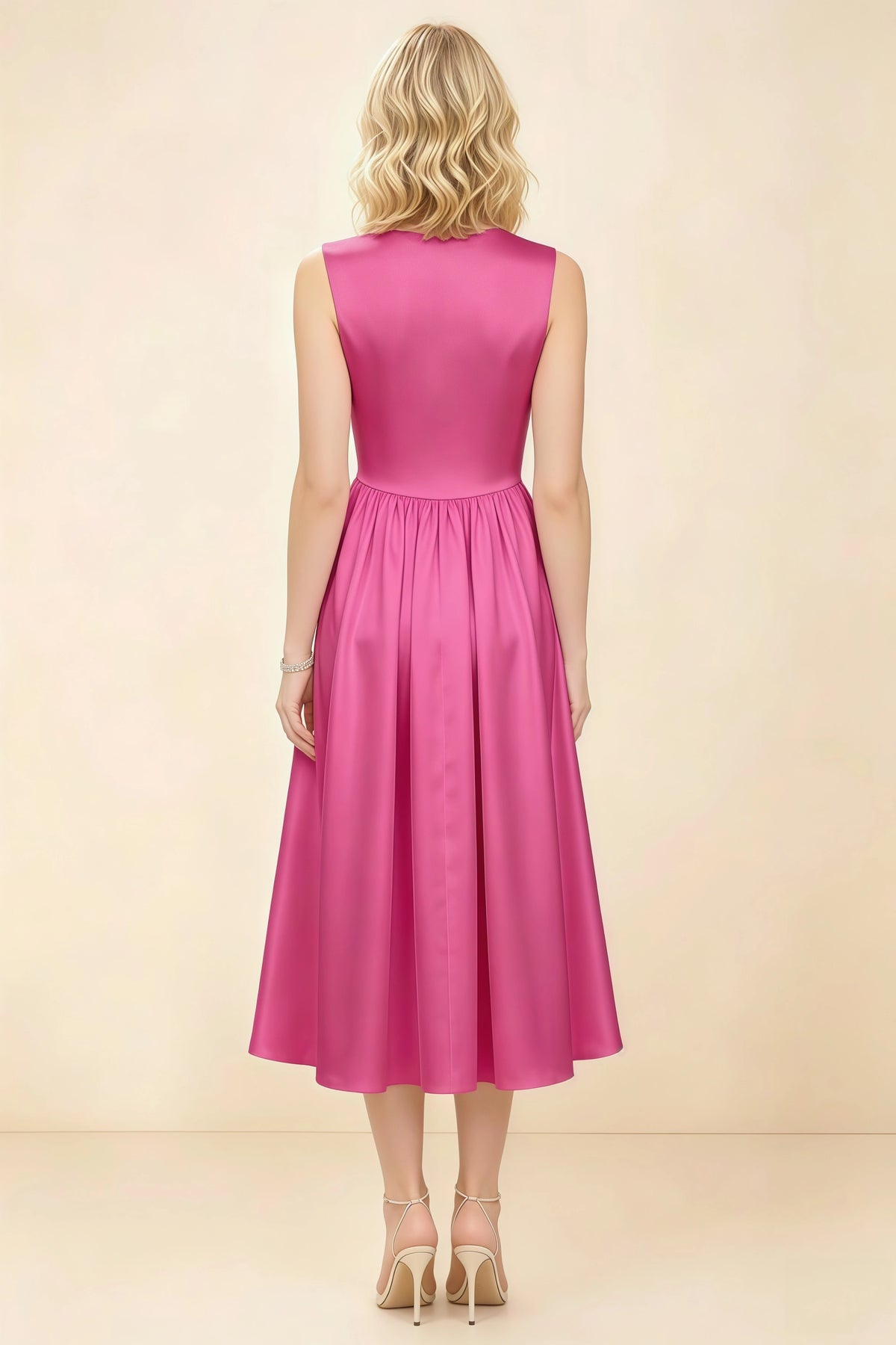Anabelle Fuchsia Sleeveless Square Neck Midi Dress