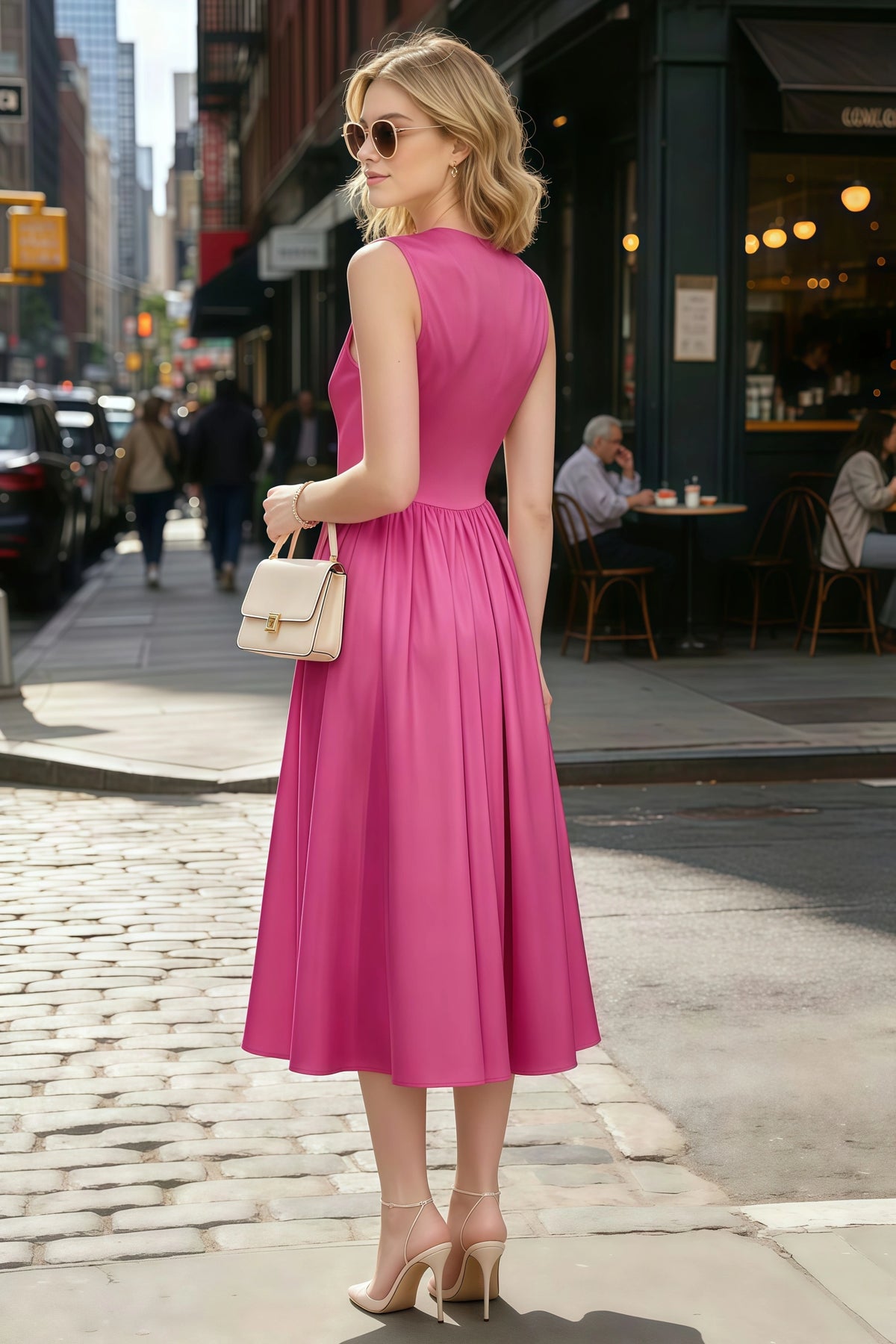 Anabelle Fuchsia Sleeveless Square Neck Midi Dress