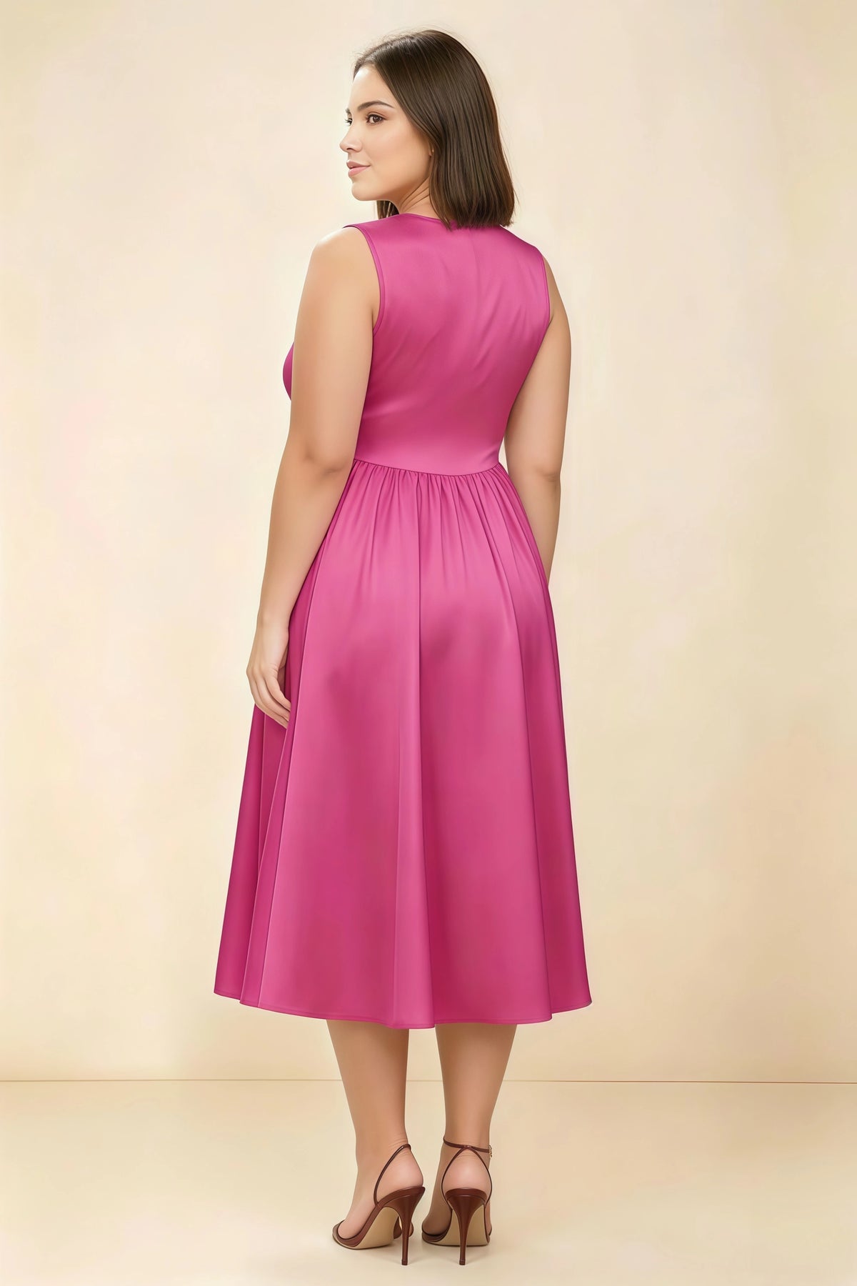 Anabelle Fuchsia Sleeveless Square Neck Midi Dress