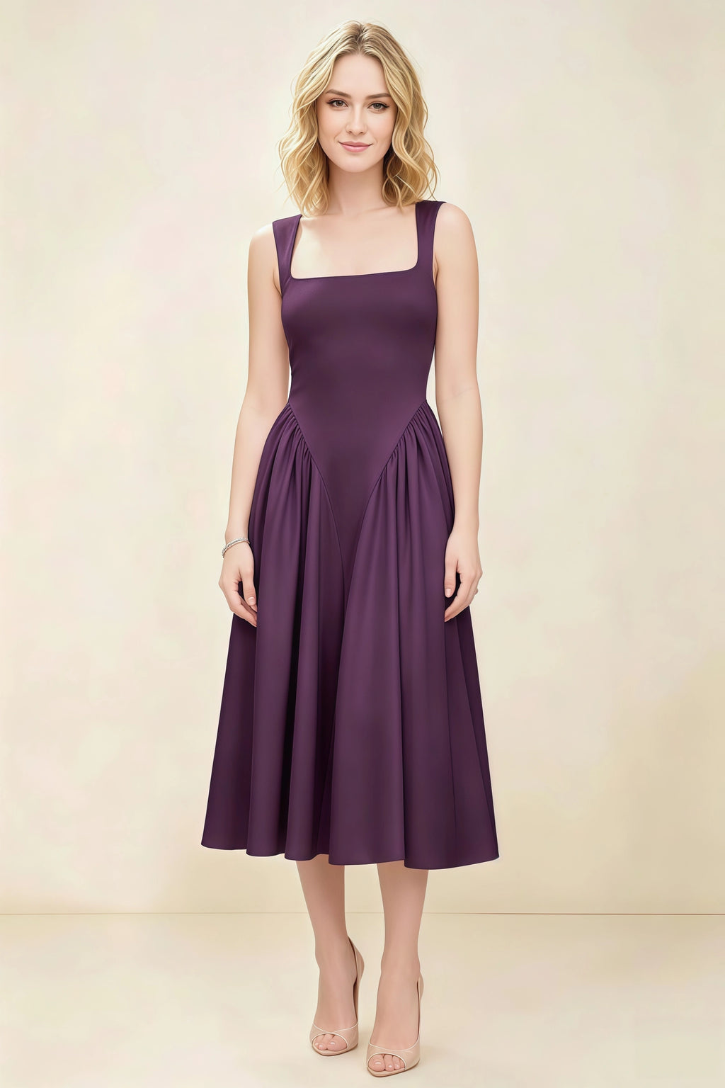 Anabelle Grape Sleeveless Square Neck Midi Dress