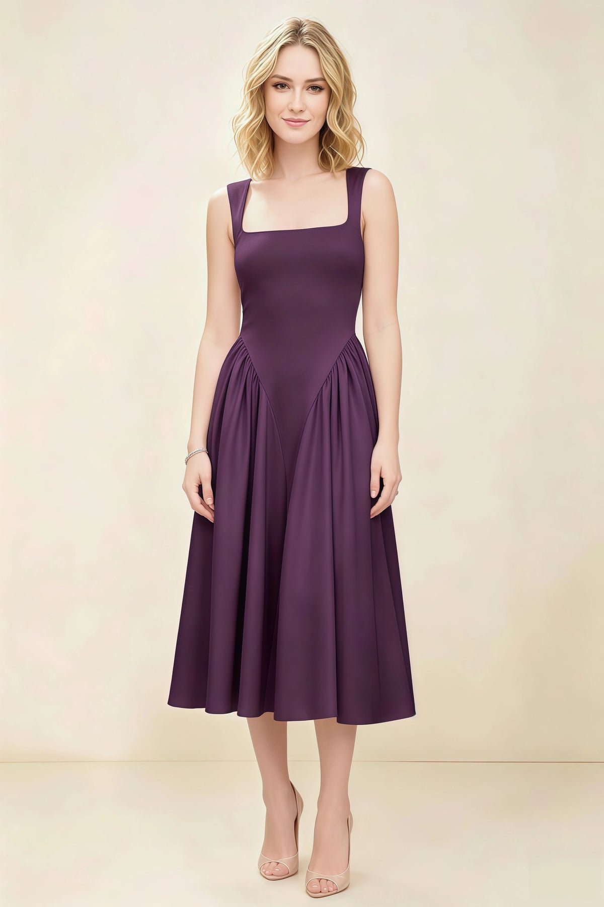 Anabelle Grape Sleeveless Square Neck Midi Dress